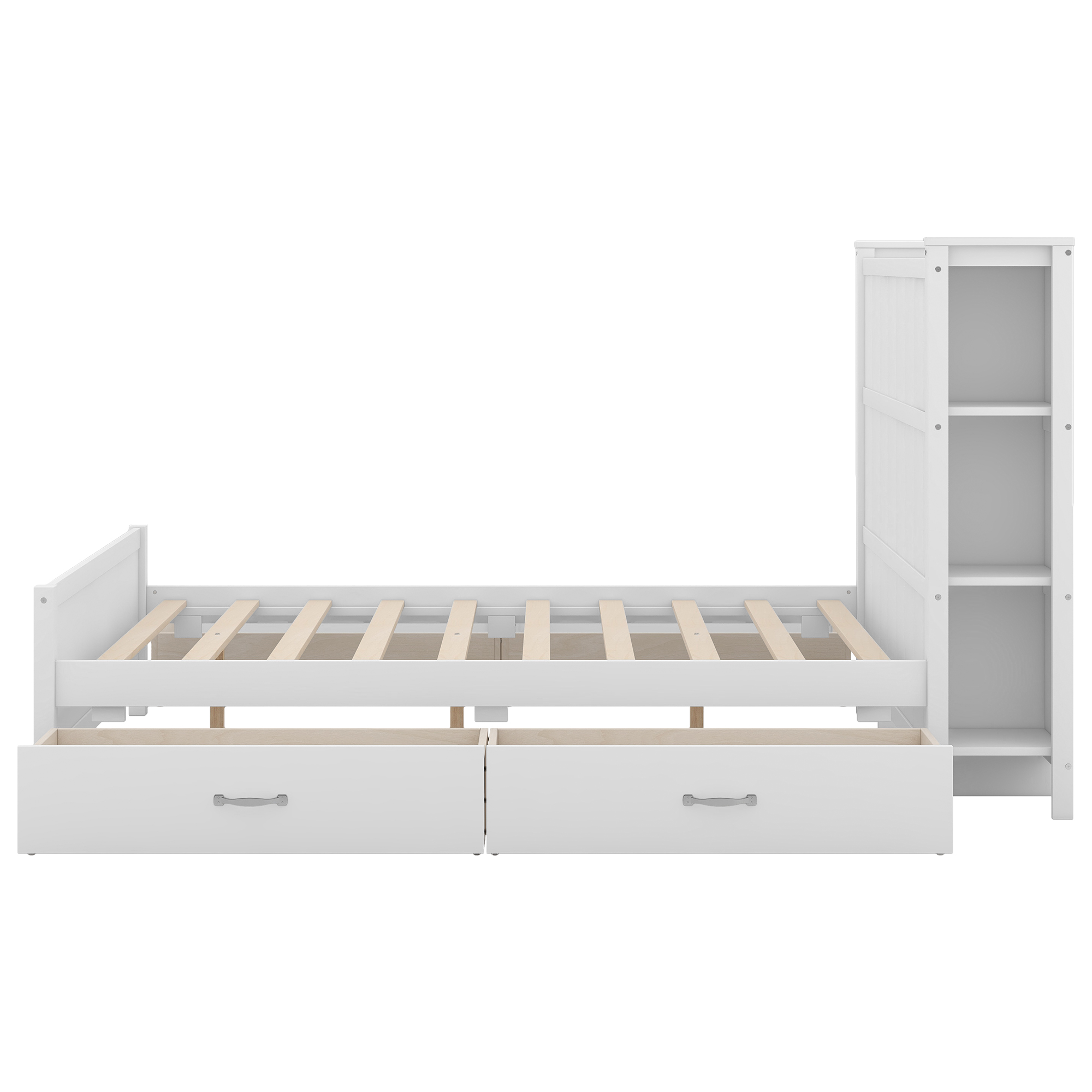  Boyel Living Full Size Platform Bed with Drawers and Storage Shelves, White/Gray