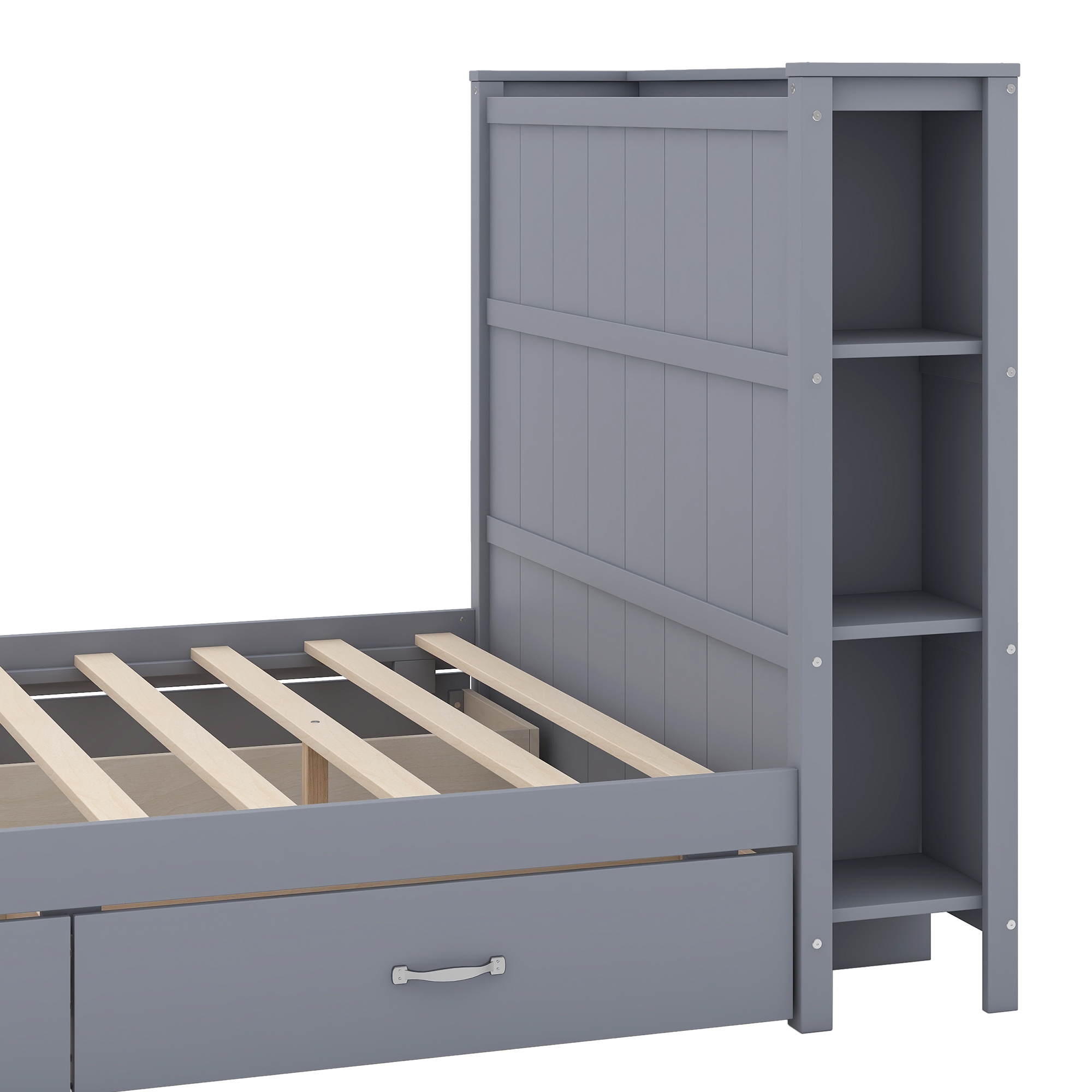  Boyel Living Full Size Platform Bed with Drawers and Storage Shelves, White/Gray