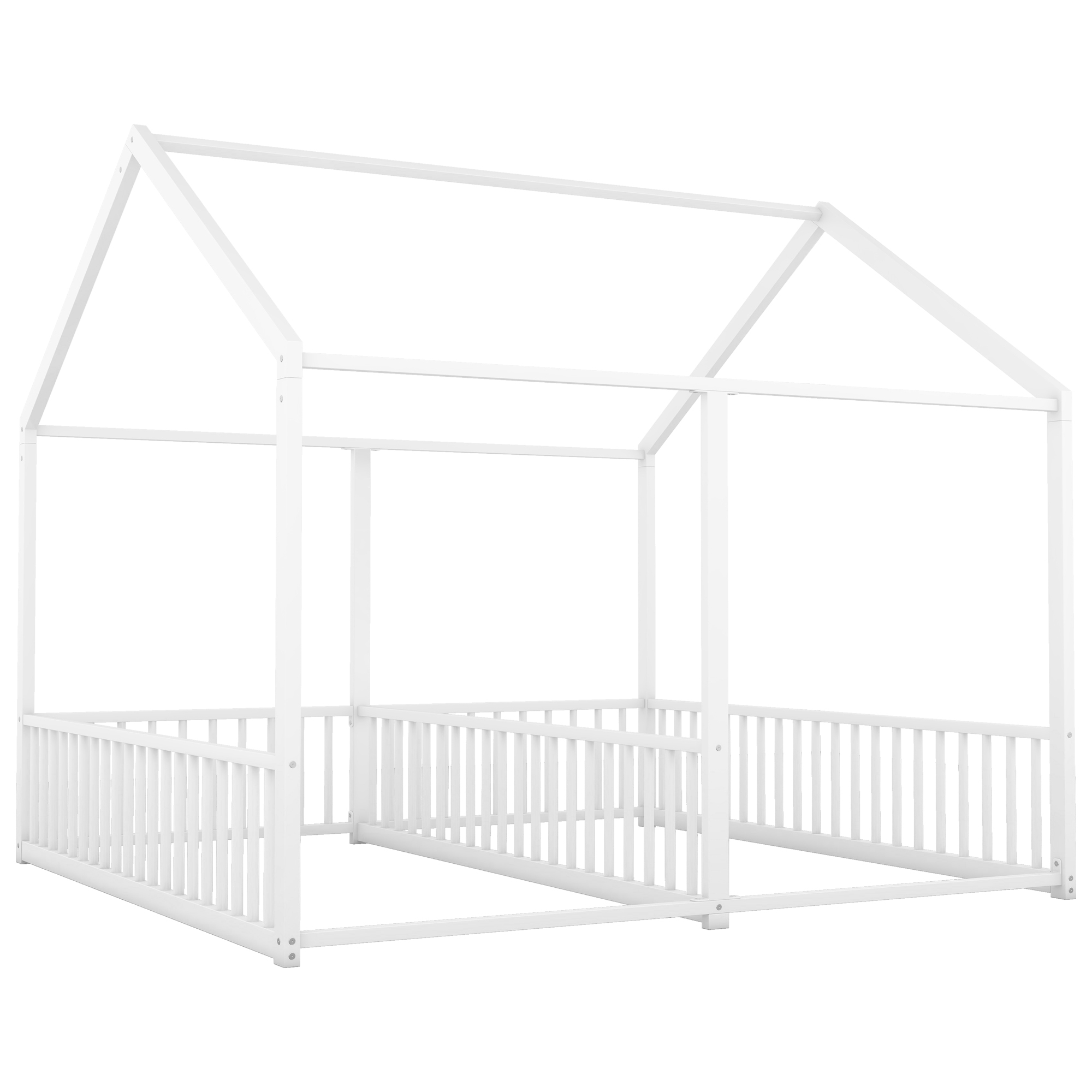 Metal Twin Size House Platform Beds, Two Shared Beds, White 