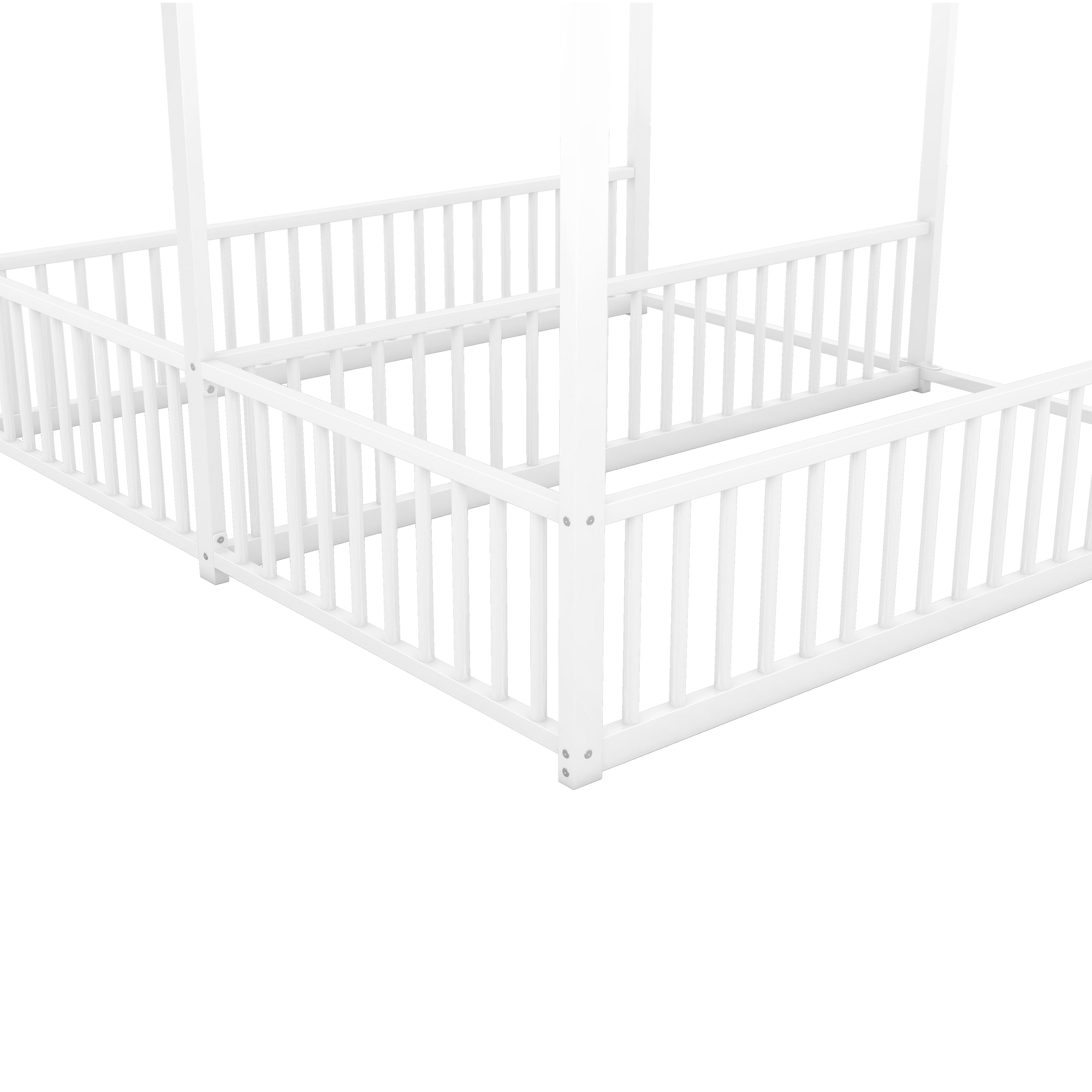 Metal Twin Size House Platform Beds, Two Shared Beds, White 