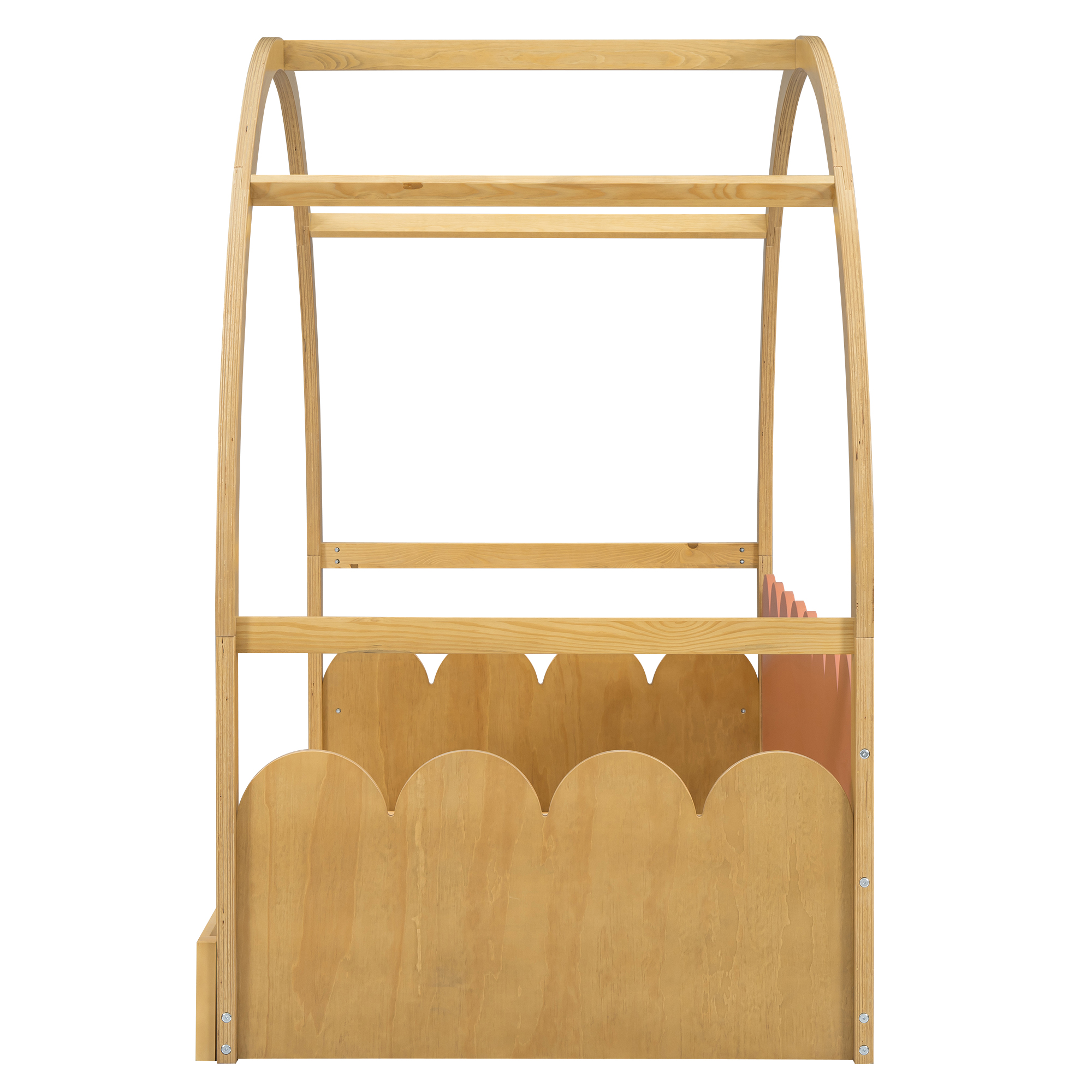 Twin size stretchable vaulted roof bed, children's bed pine wood frame, White+gray / Brown+Orang