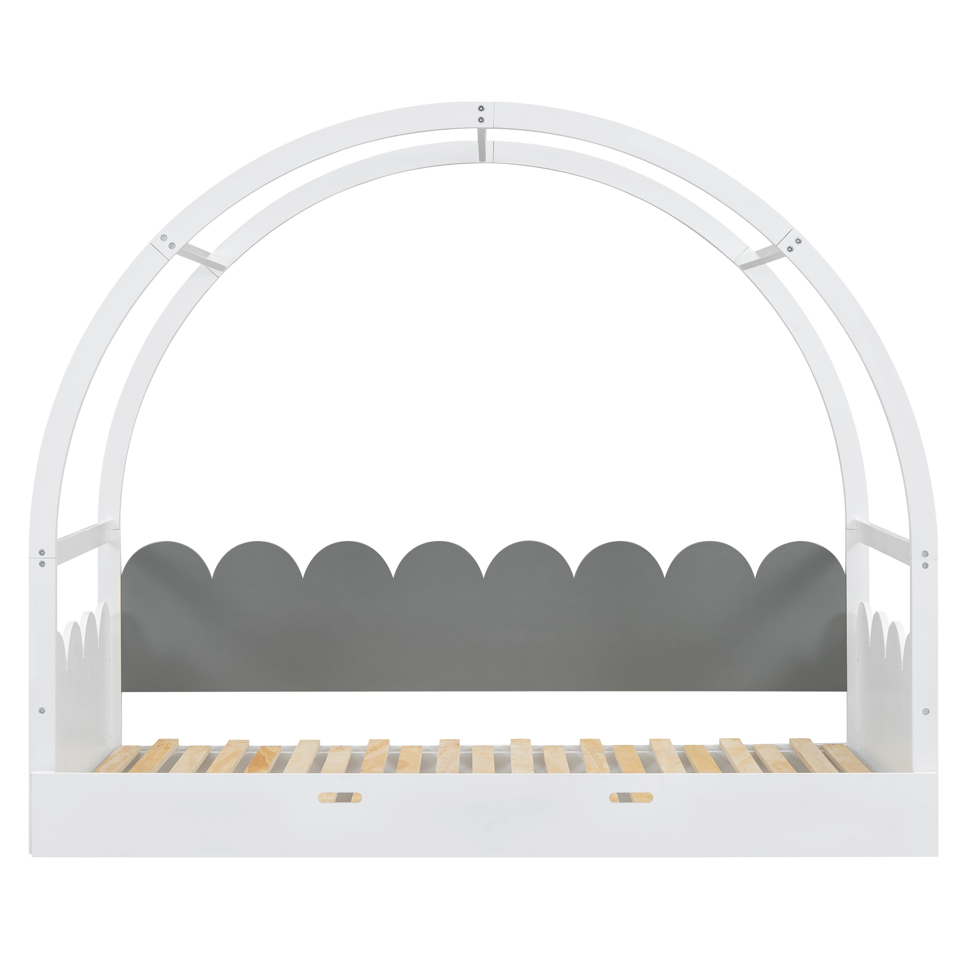 Twin size stretchable vaulted roof bed, children's bed pine wood frame, White+gray / Brown+Orang