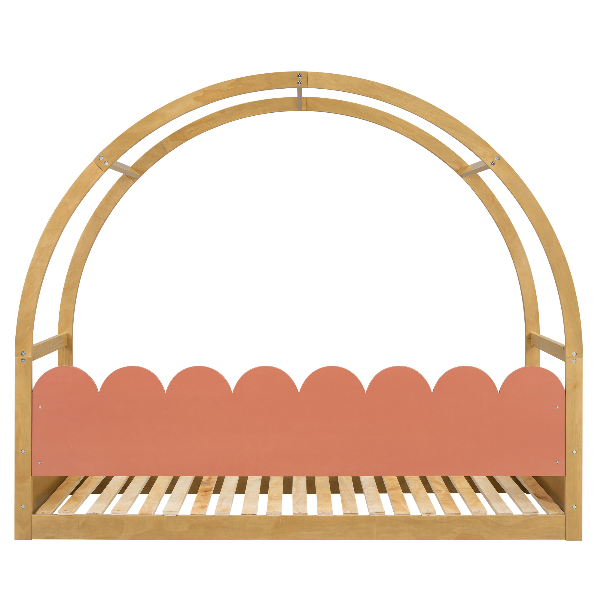 Twin size stretchable vaulted roof bed, children's bed pine wood frame, White+gray / Brown+Orang