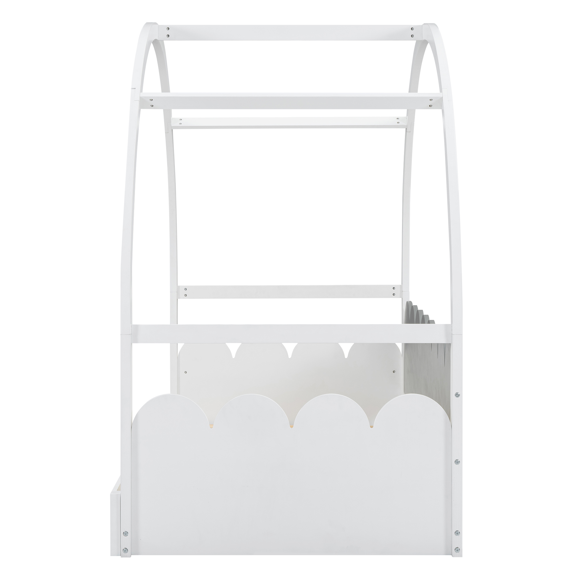 Twin size stretchable vaulted roof bed, children's bed pine wood frame, White+gray / Brown+Orang