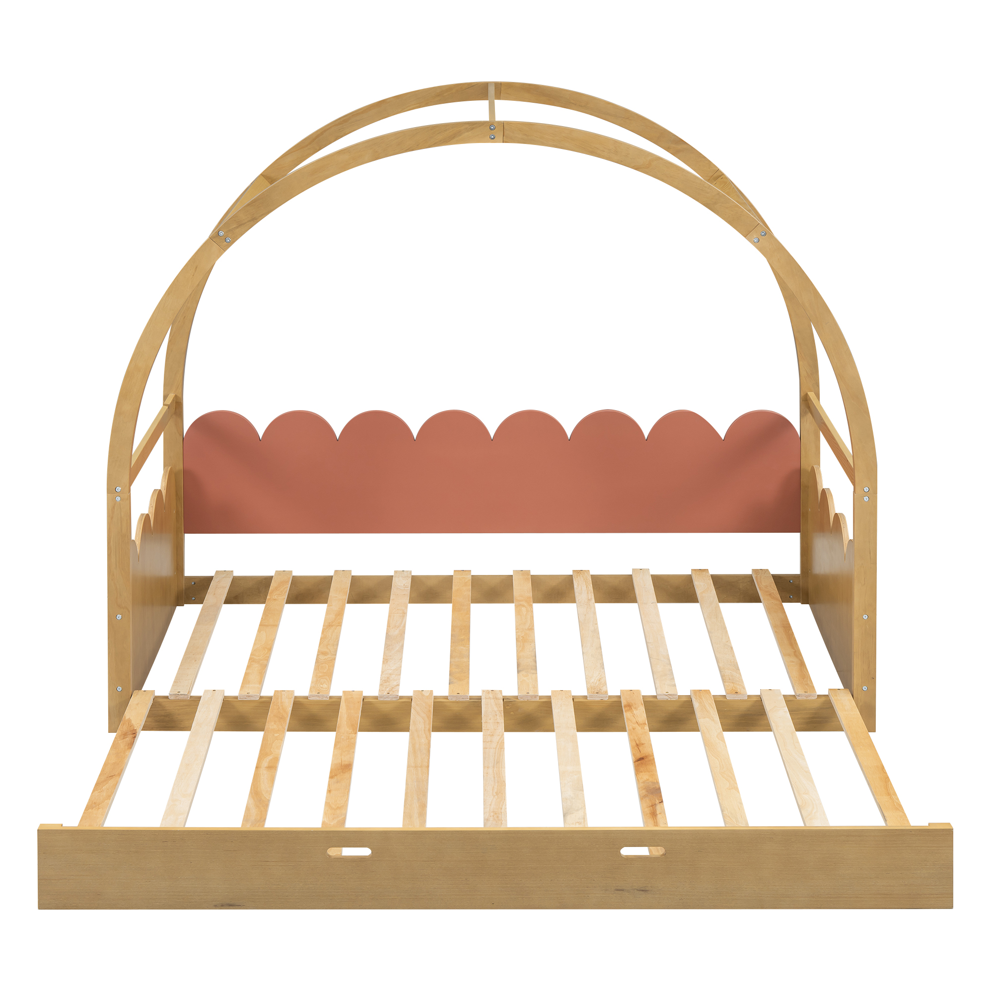 Twin size stretchable vaulted roof bed, children's bed pine wood frame, White+gray / Brown+Orang