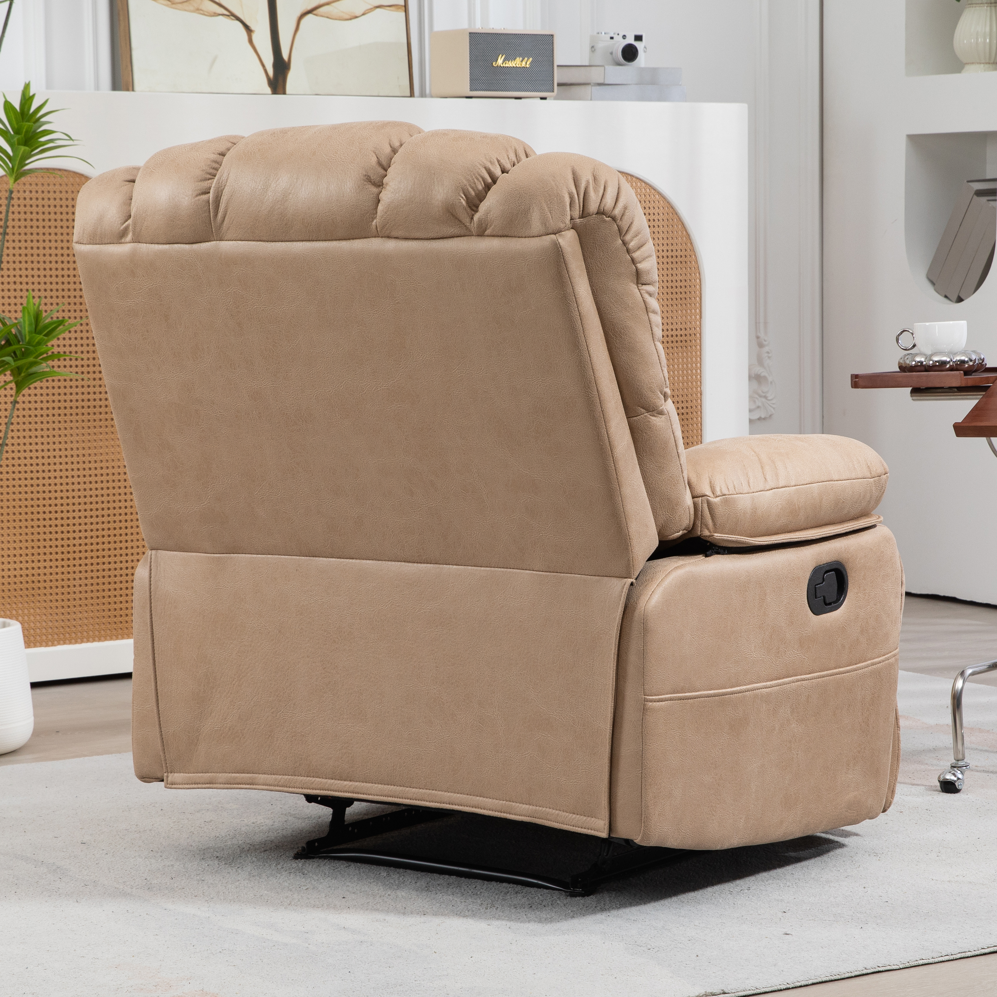 Large Manual Recliner Chair in Fabric for Living Room, Beige/Dark Gray/Yellow/Grey
