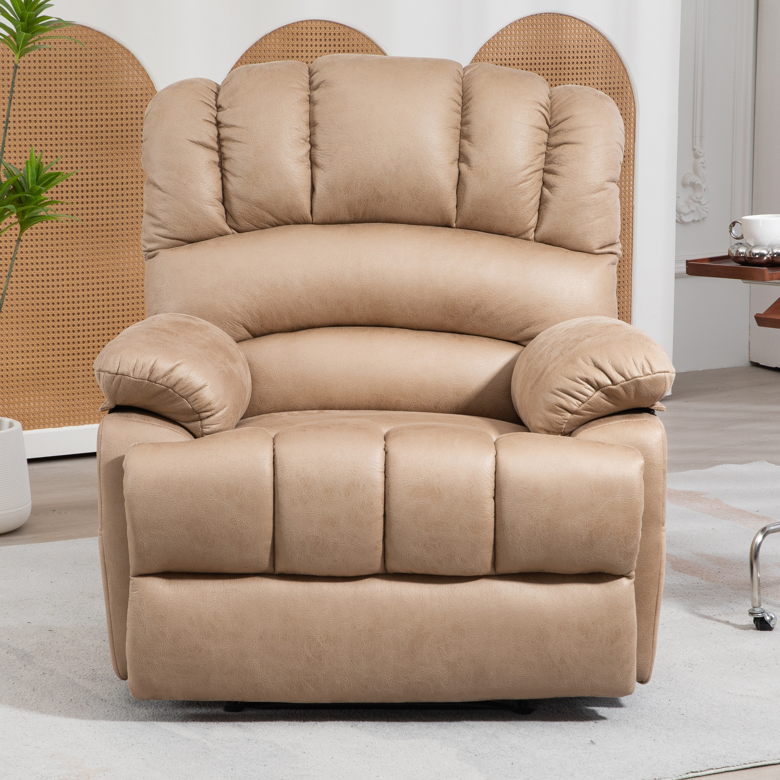 Large Manual Recliner Chair in Fabric for Living Room, Beige/Dark Gray/Yellow/Grey
