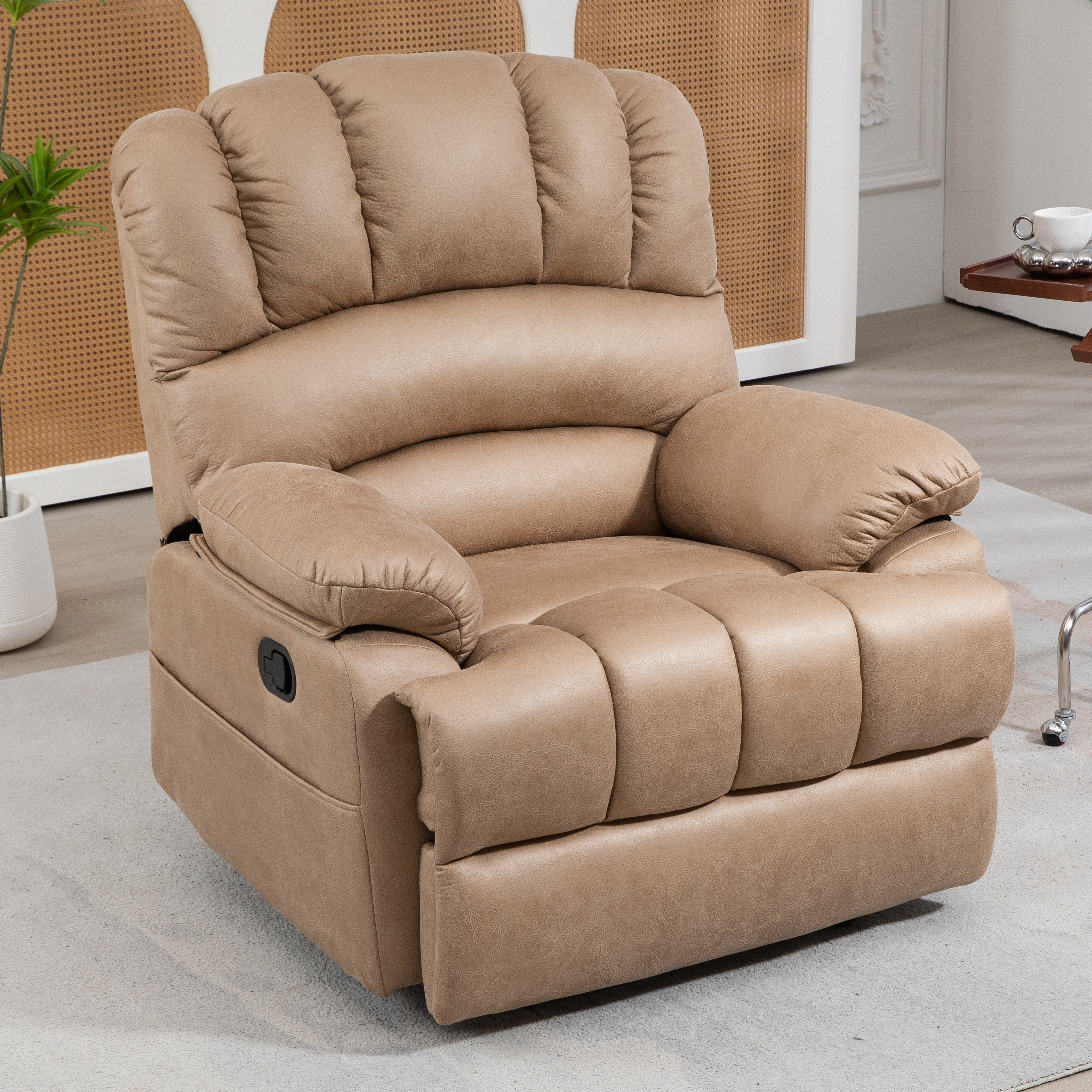 Large Manual Recliner Chair in Fabric for Living Room, Beige/Dark Gray/Yellow/Grey