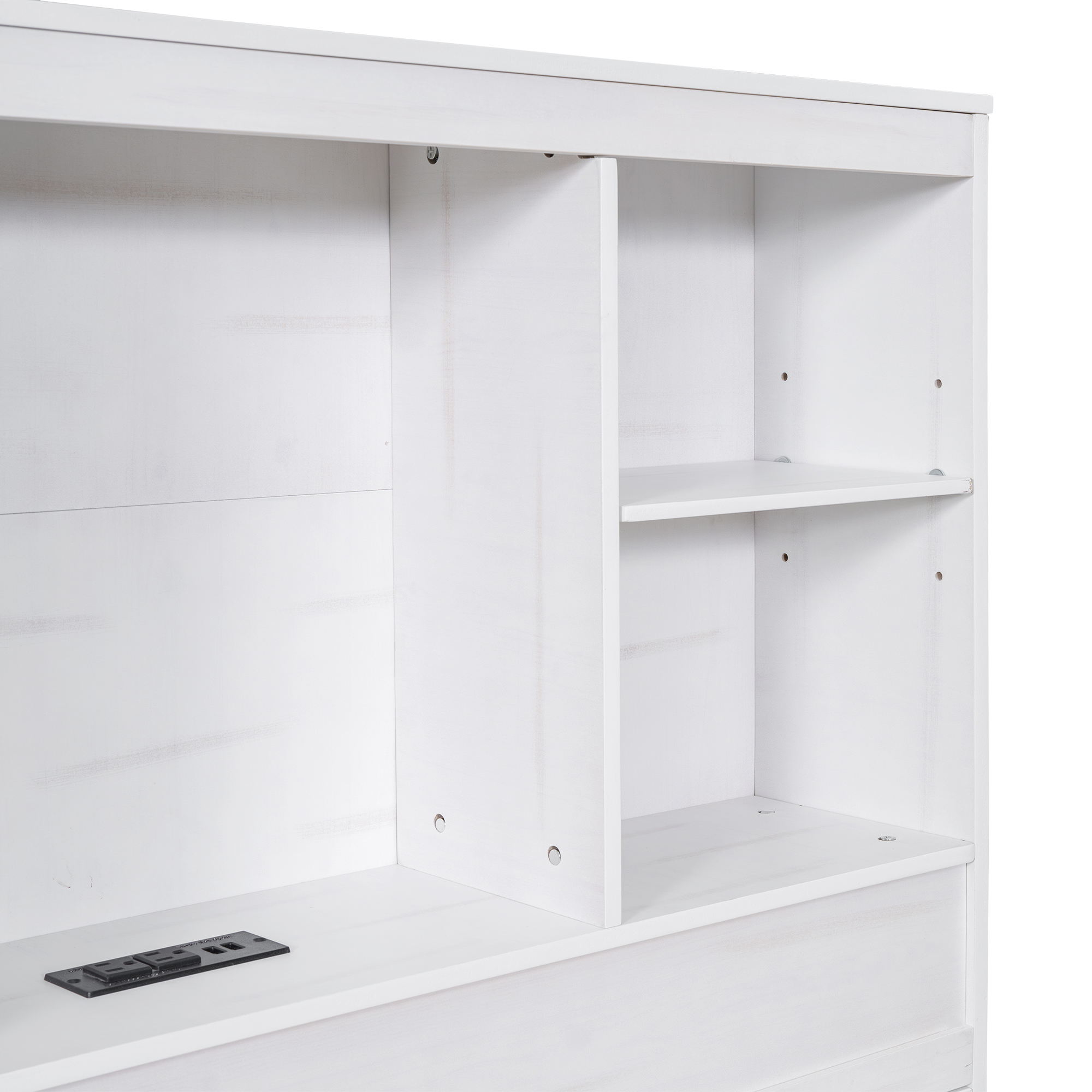 Mondawe Twin Size Platform Bed with Storage Headboard, Charging Station, Twin Size Trundle and 3 Drawers, Antique Brown / Antique White