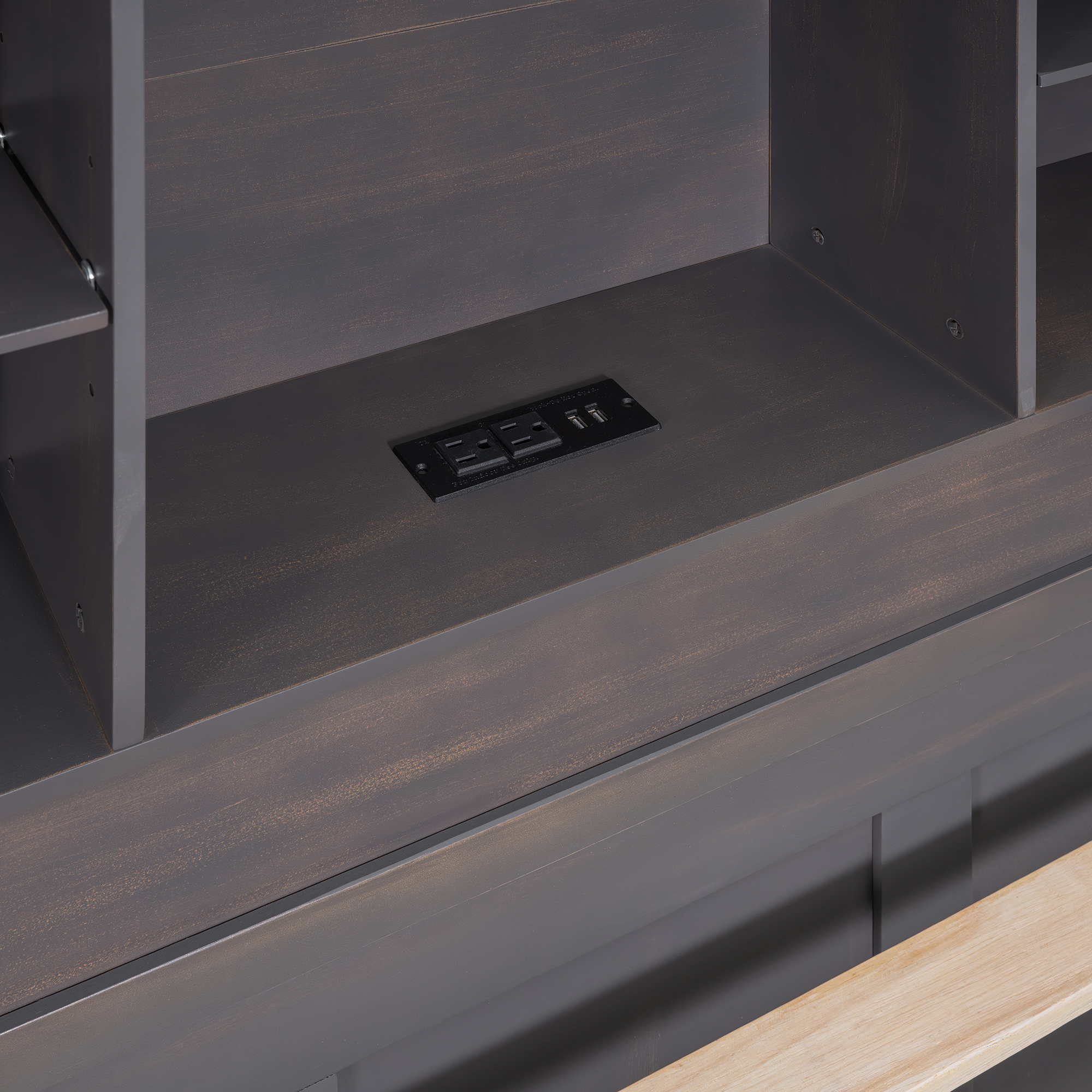 Mondawe Twin Size Platform Bed with Storage Headboard, Charging Station, Twin Size Trundle and 3 Drawers, Antique Brown / Antique White