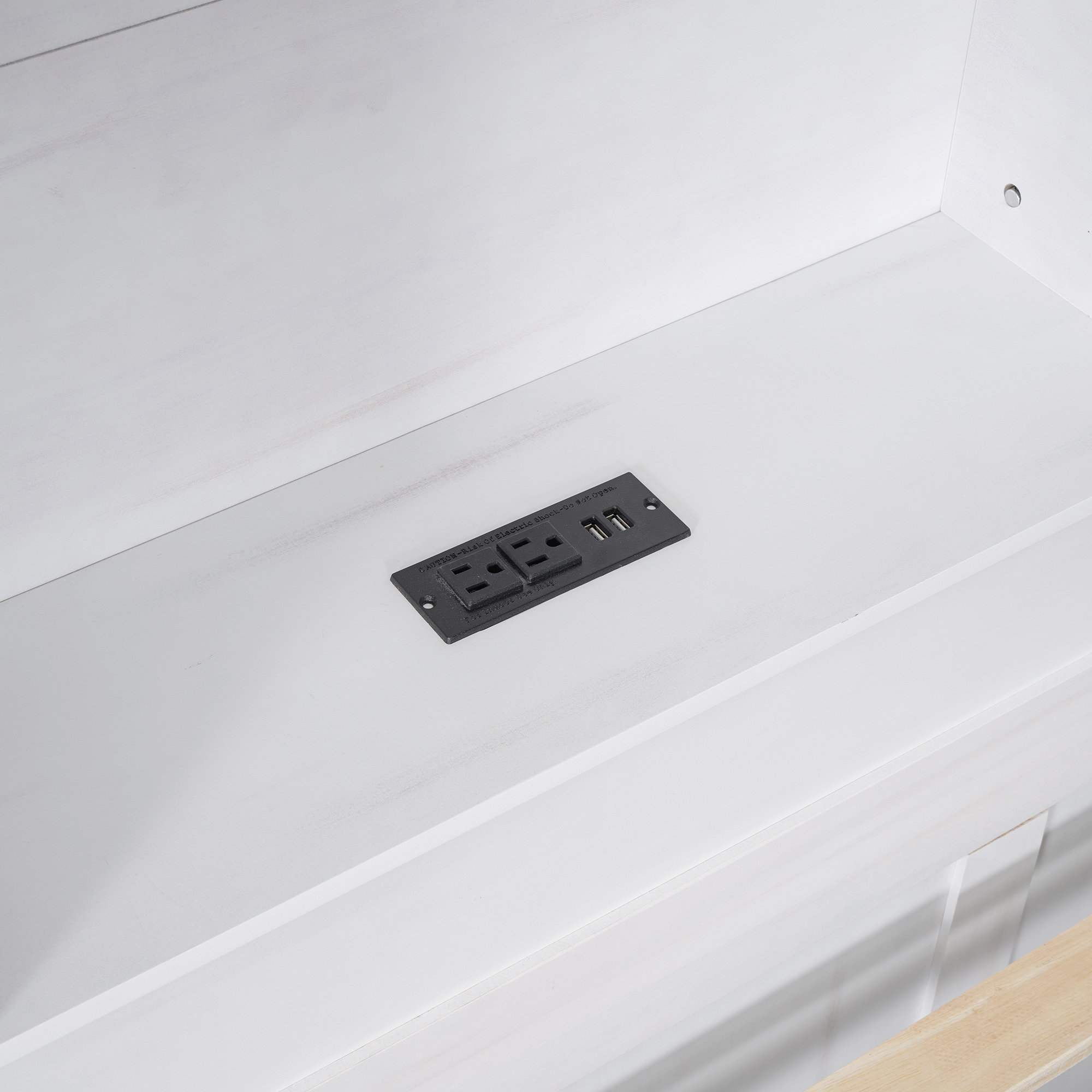 Full Size Platform Bed with Storage Headboard, Charging Station, Twin Size Trundle and 3 Drawers, Antique Brown / Antique White