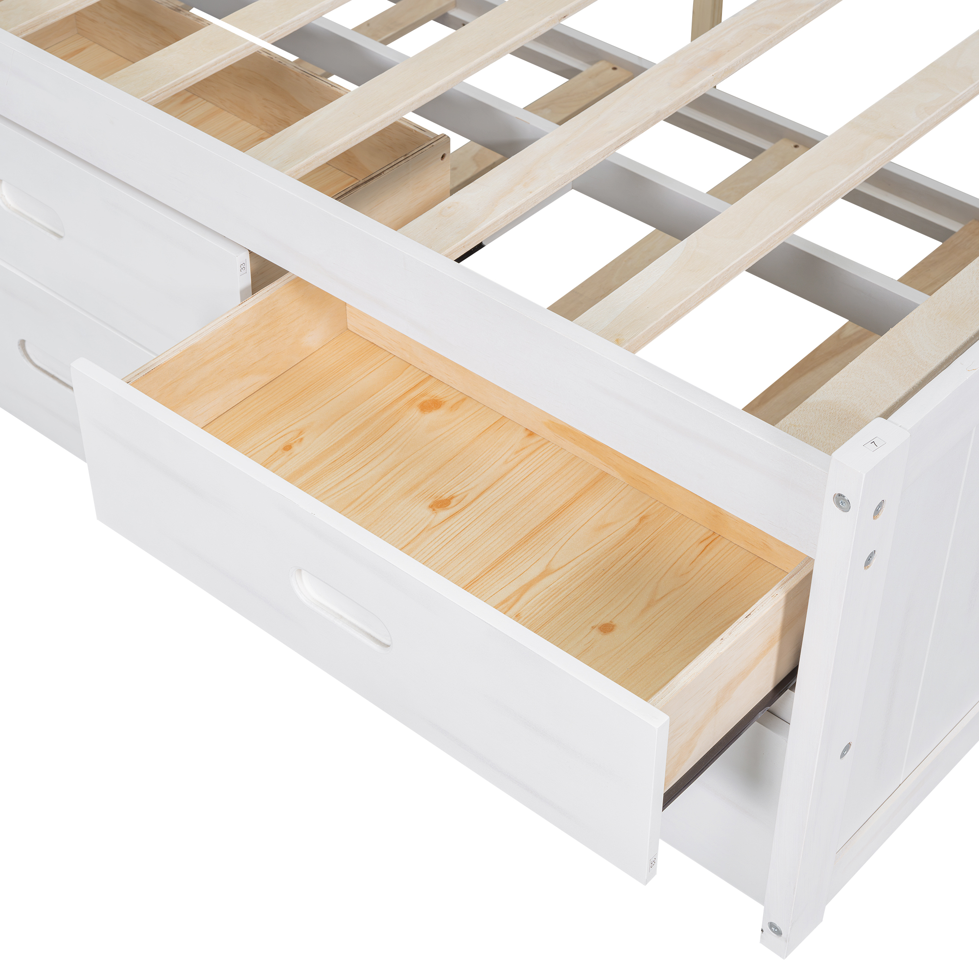 Full Size Platform Bed with Storage Headboard, Charging Station, Twin Size Trundle and 3 Drawers, Antique Brown / Antique White