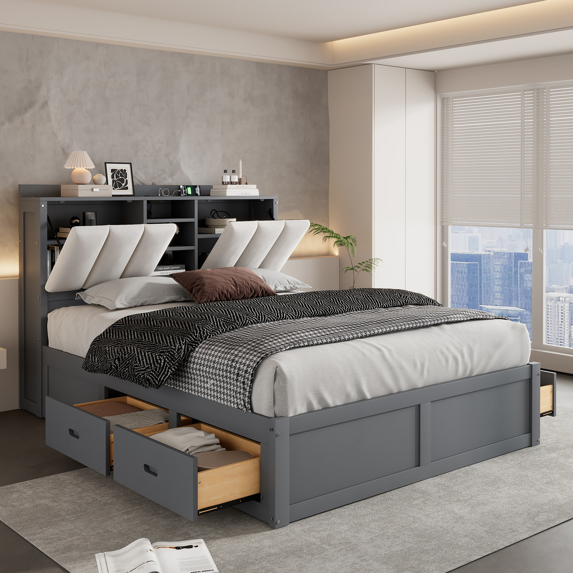 パルルさま専用ページ Wood Full Size Platform Bed with Storage