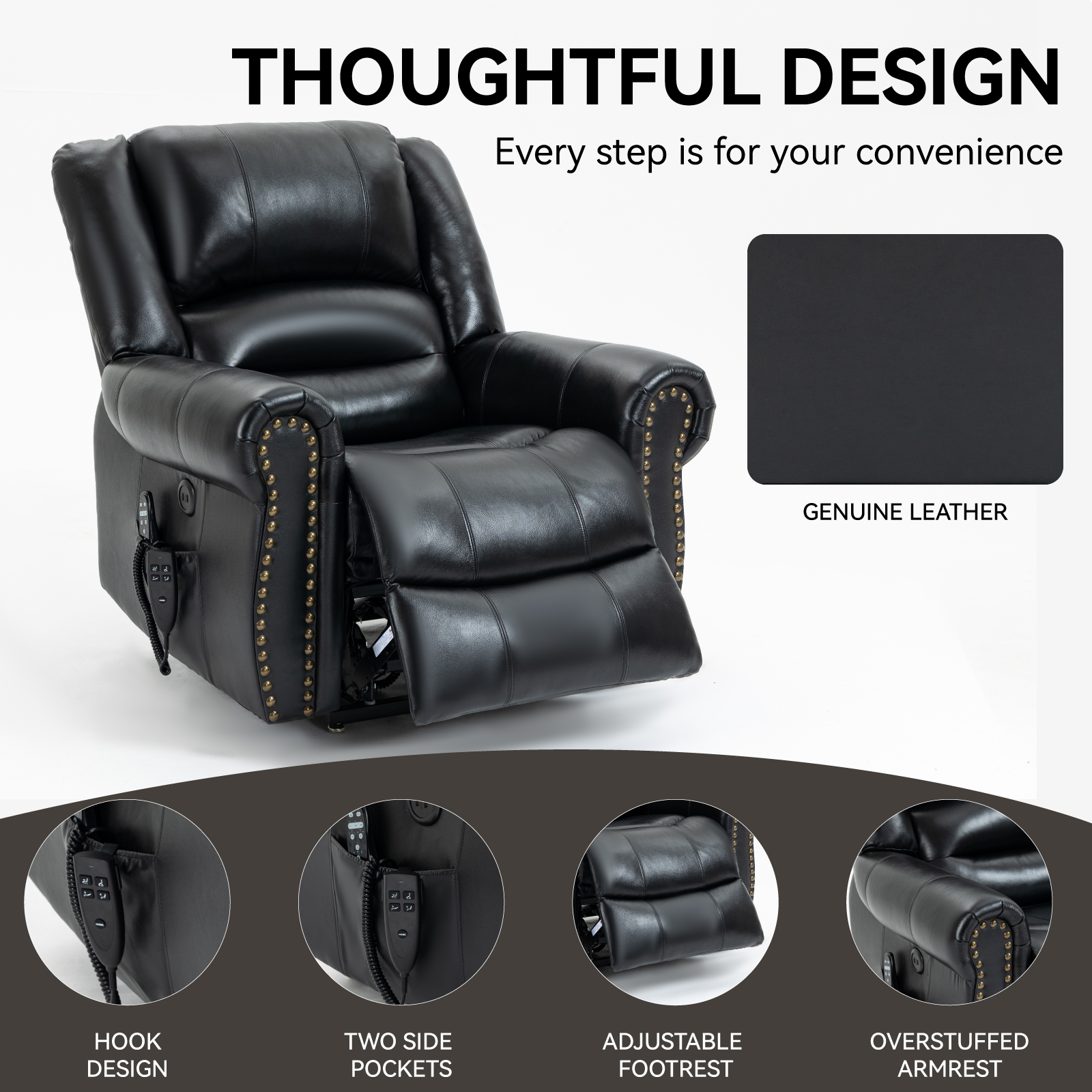 Power Lift Recliner Chair Heat Massage Dual Motor Infinite Position Up to 350 LBS, Faux Leather, Heavy Duty Motion Mechanism with USB Ports,  Antique Brown/Grey/Black/Brown