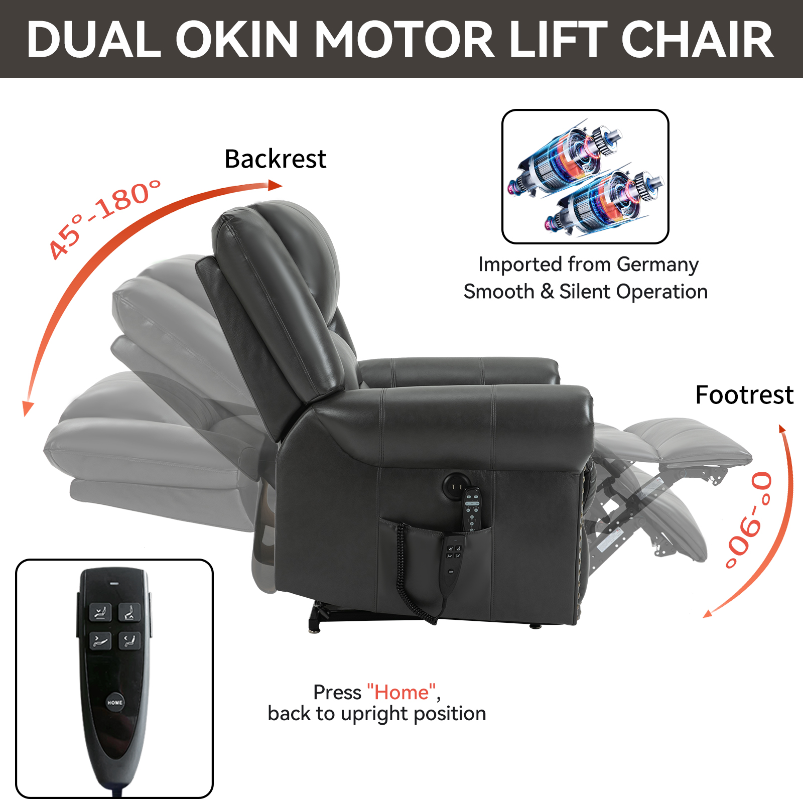 Power Lift Recliner Chair Heat Massage Dual Motor Infinite Position Up to 350 LBS, Faux Leather, Heavy Duty Motion Mechanism with USB Ports,  Antique Brown/Grey/Black/Brown