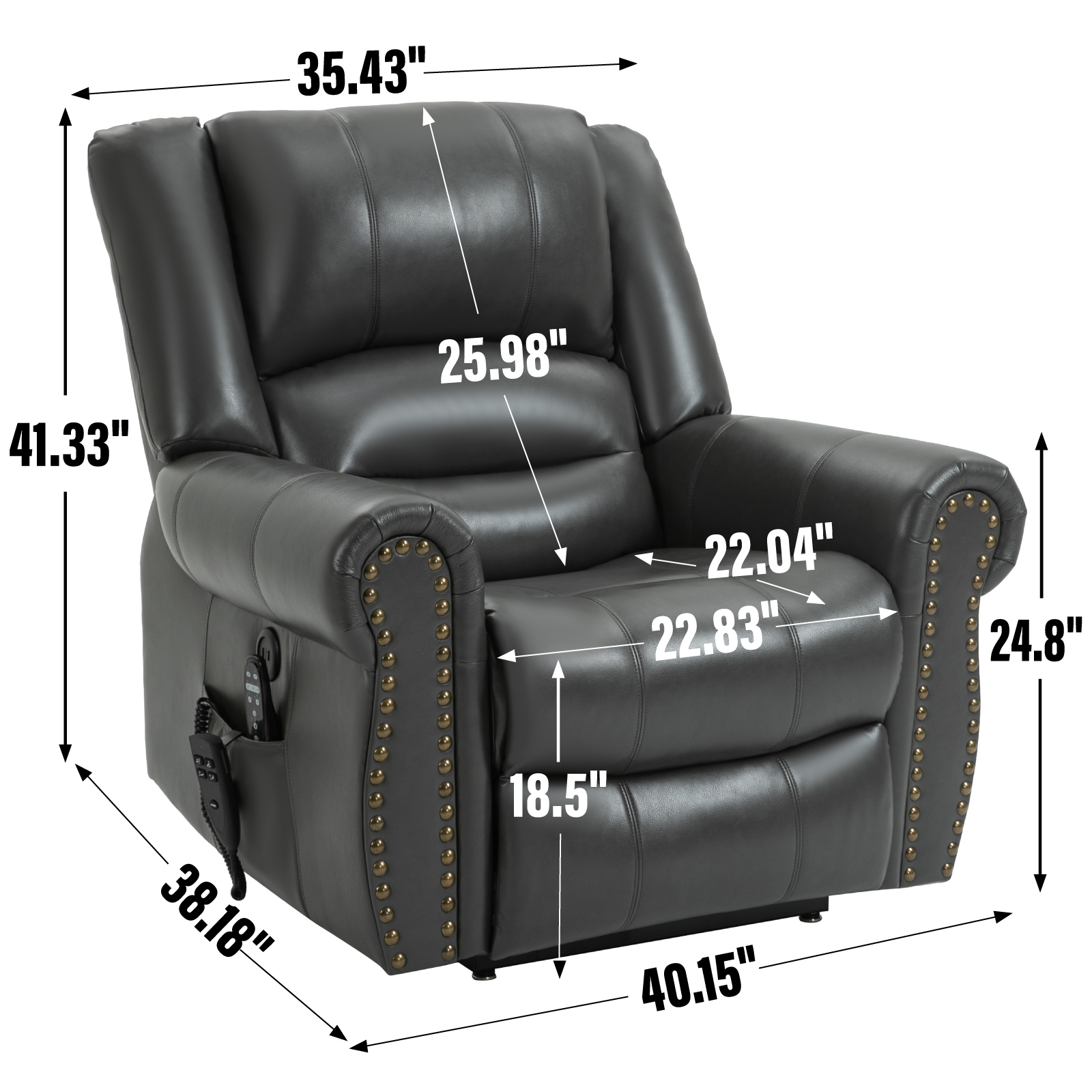 Power Lift Recliner Chair Heat Massage Dual Motor Infinite Position Up to 350 LBS, Faux Leather, Heavy Duty Motion Mechanism with USB Ports,  Antique Brown/Grey/Black/Brown