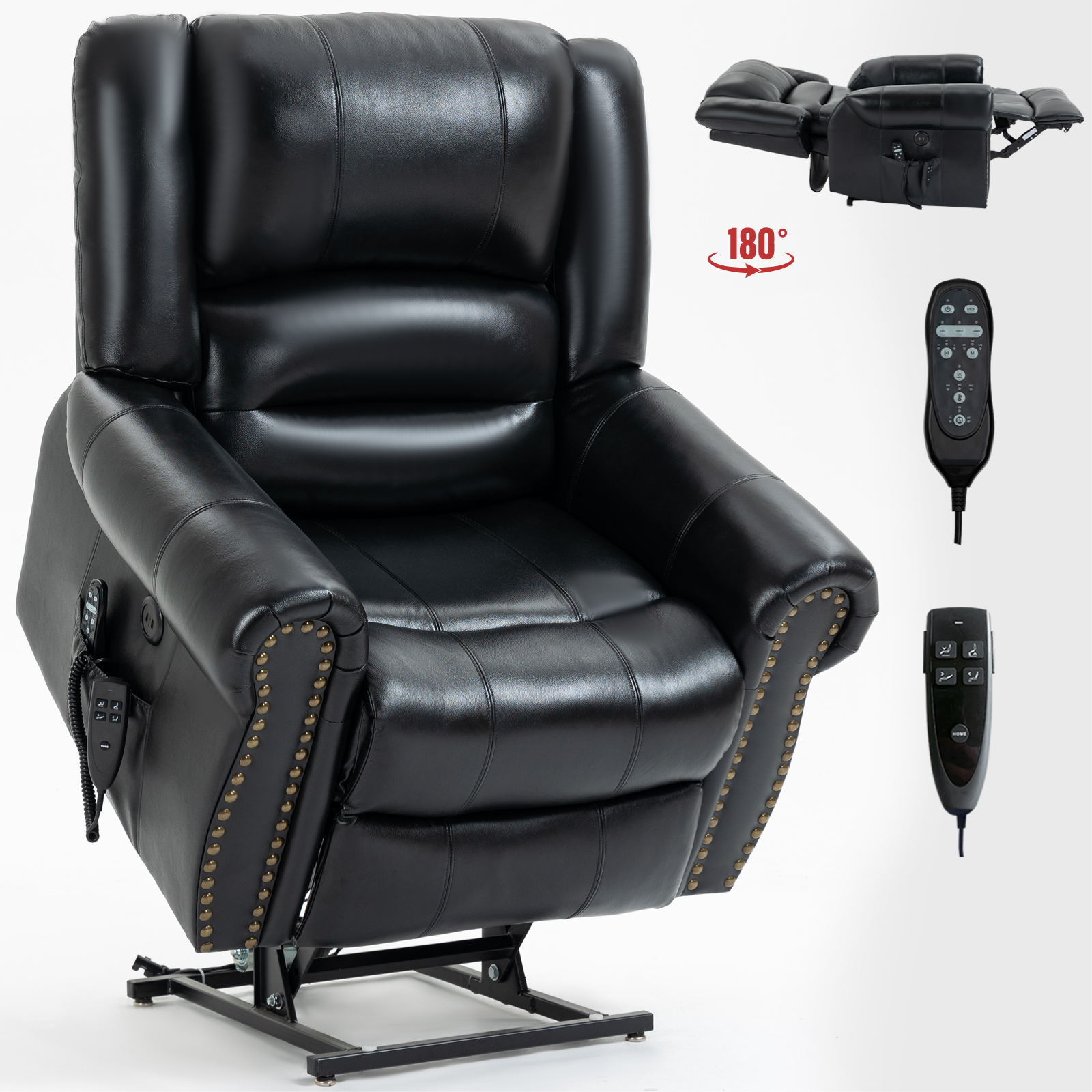 Power Lift Recliner Chair Heat Massage Dual Motor Infinite Position Up to 350 LBS, Faux Leather, Heavy Duty Motion Mechanism with USB Ports,  Antique Brown/Grey/Black/Brown