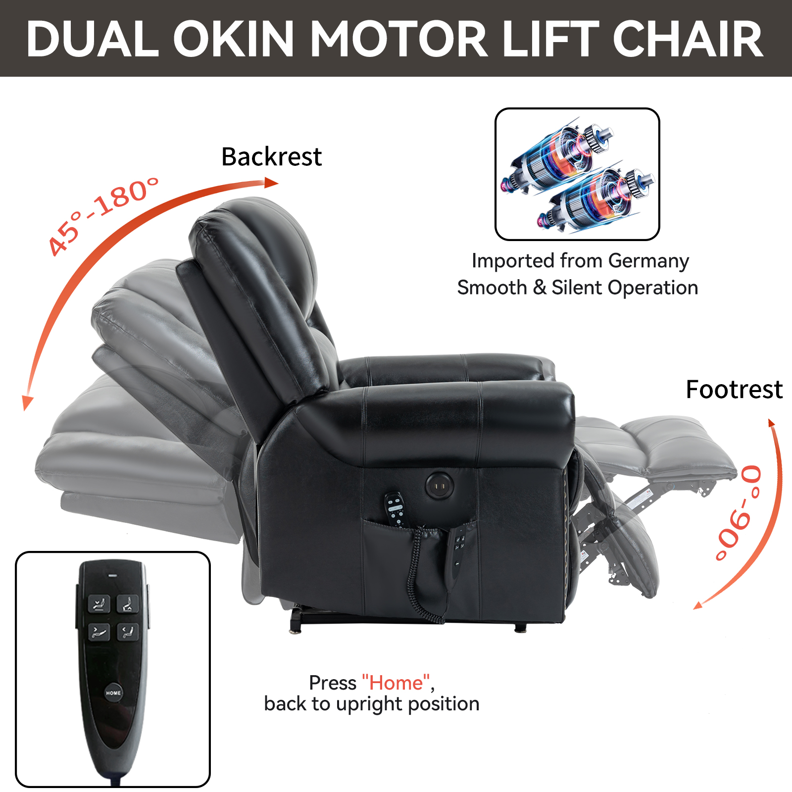Power Lift Recliner Chair Heat Massage Dual Motor Infinite Position Up to 350 LBS, Faux Leather, Heavy Duty Motion Mechanism with USB Ports,  Antique Brown/Grey/Black/Brown