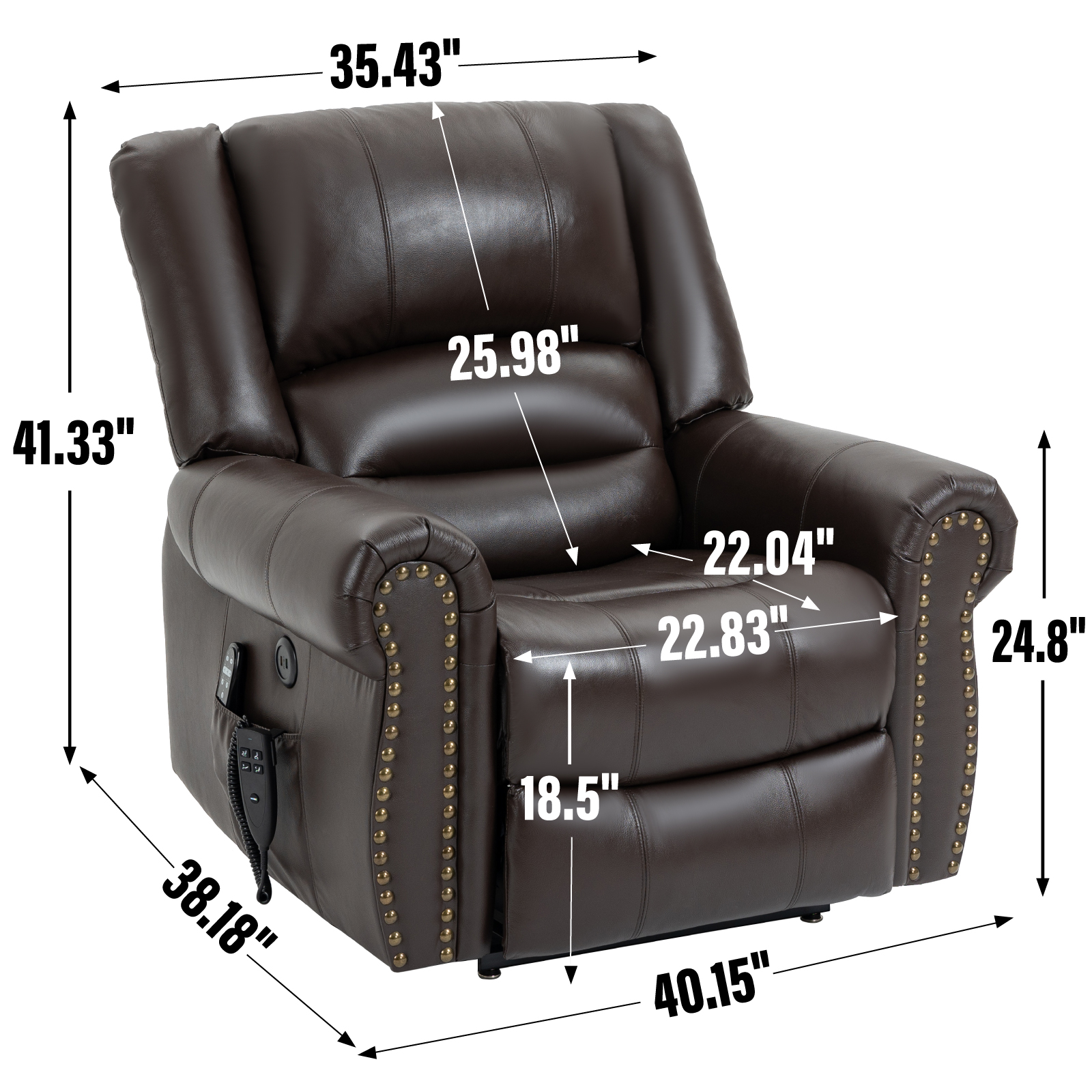 Power Lift Recliner Chair Heat Massage Dual Motor Infinite Position Up to 350 LBS, Faux Leather, Heavy Duty Motion Mechanism with USB Ports,  Antique Brown/Grey/Black/Brown