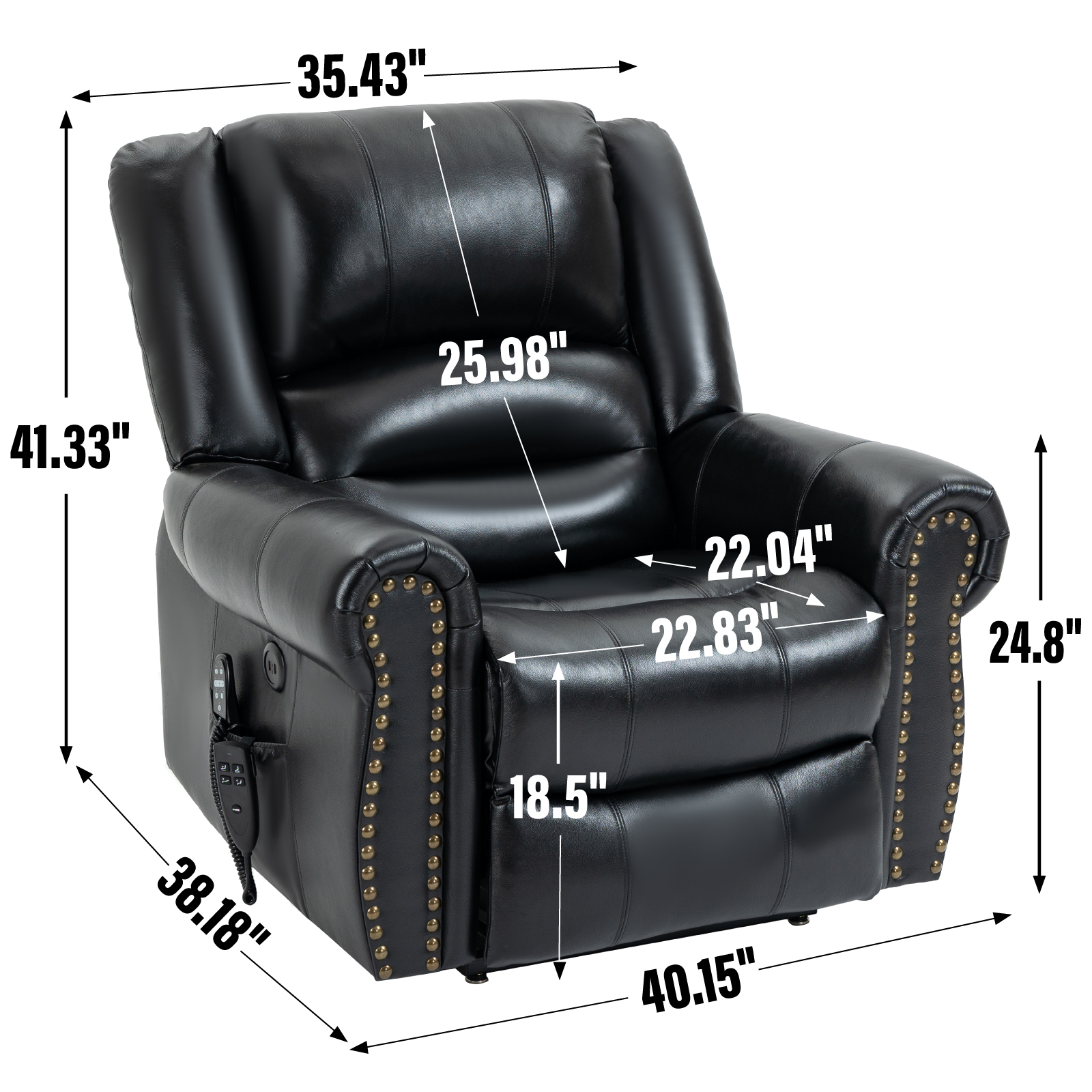 Power Lift Recliner Chair Heat Massage Dual Motor Infinite Position Up to 350 LBS, Faux Leather, Heavy Duty Motion Mechanism with USB Ports,  Antique Brown/Grey/Black/Brown