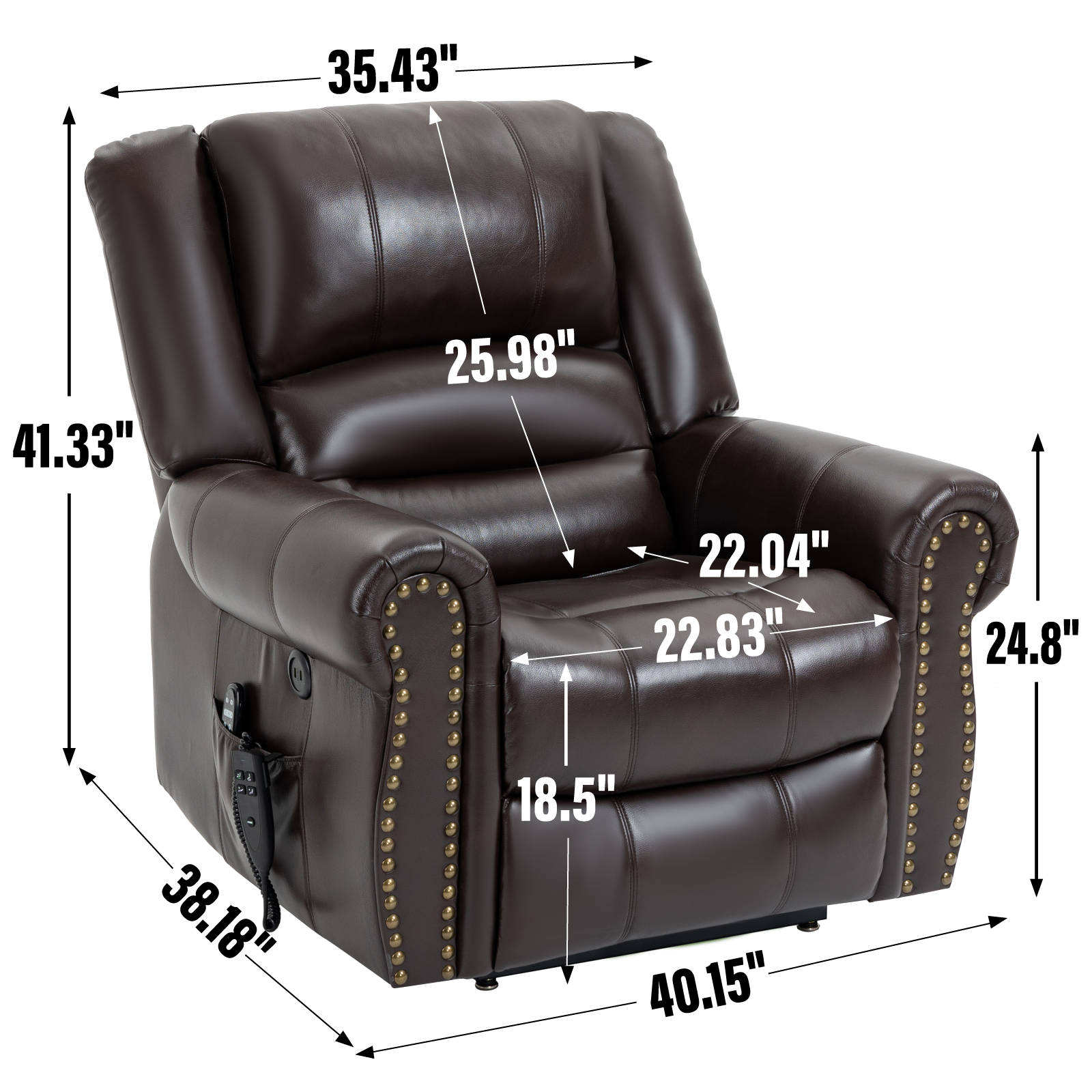 Power Lift Recliner Chair Heat Massage Dual Motor Infinite Position Up to 350 LBS, Faux Leather, Heavy Duty Motion Mechanism with USB Ports,  Antique Brown/Grey/Black/Brown