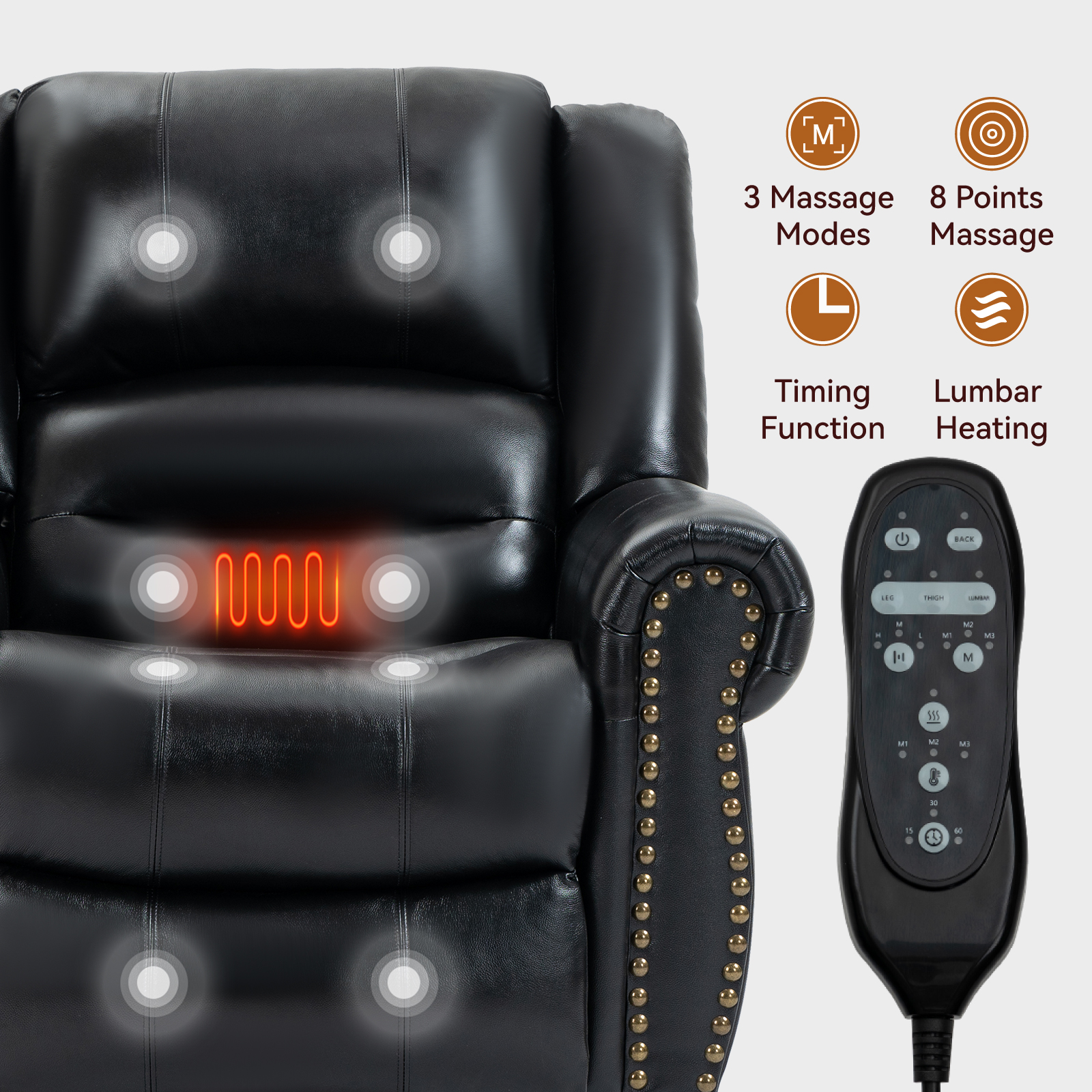 Power Lift Recliner Chair Heat Massage Dual Motor Infinite Position Up to 350 LBS, Faux Leather, Heavy Duty Motion Mechanism with USB Ports,  Antique Brown/Grey/Black/Brown