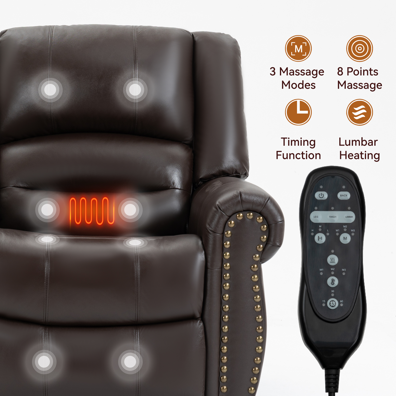 Power Lift Recliner Chair Heat Massage Dual Motor Infinite Position Up to 350 LBS, Faux Leather, Heavy Duty Motion Mechanism with USB Ports,  Antique Brown/Grey/Black/Brown