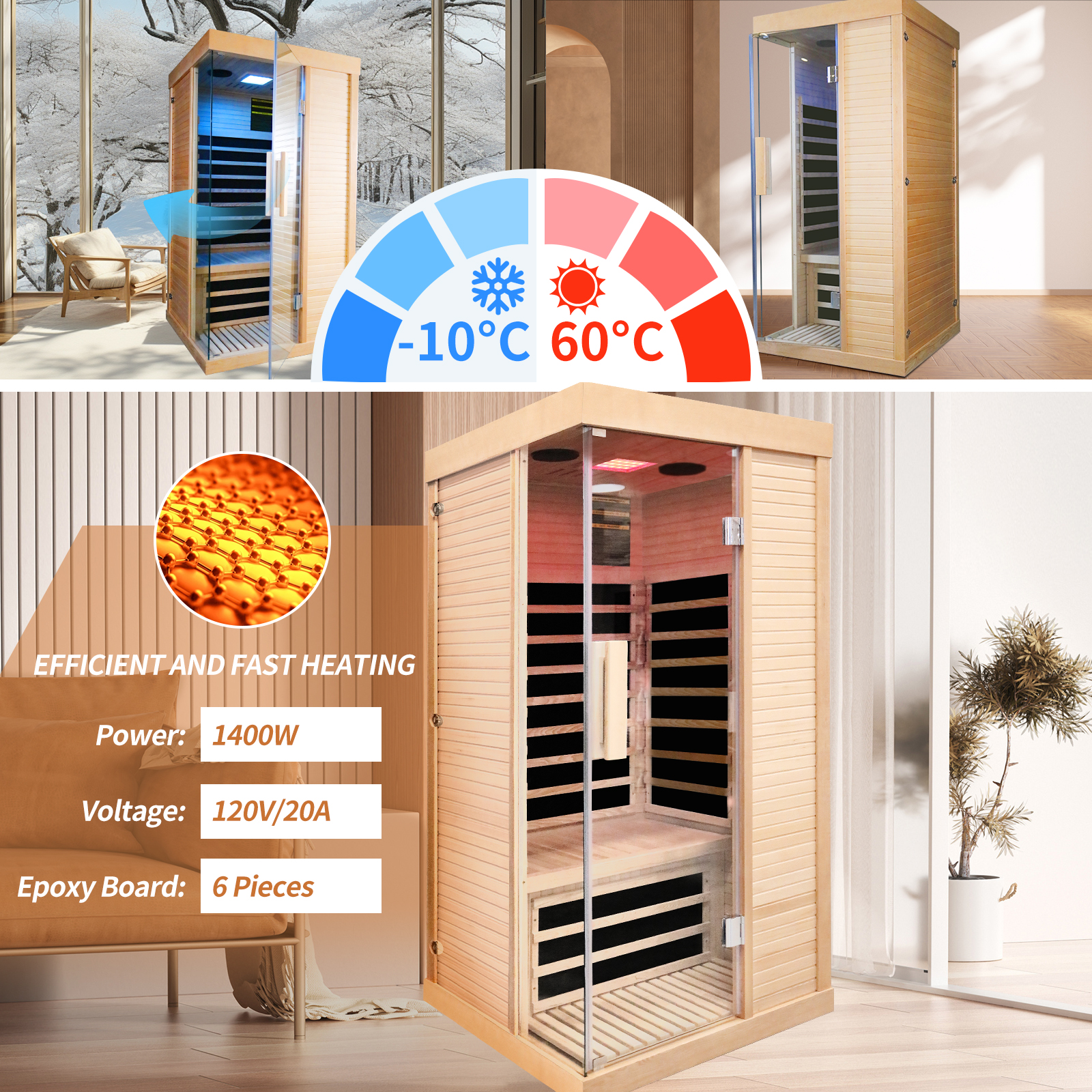 Boyel Living Canadian hemlock single sauna room 