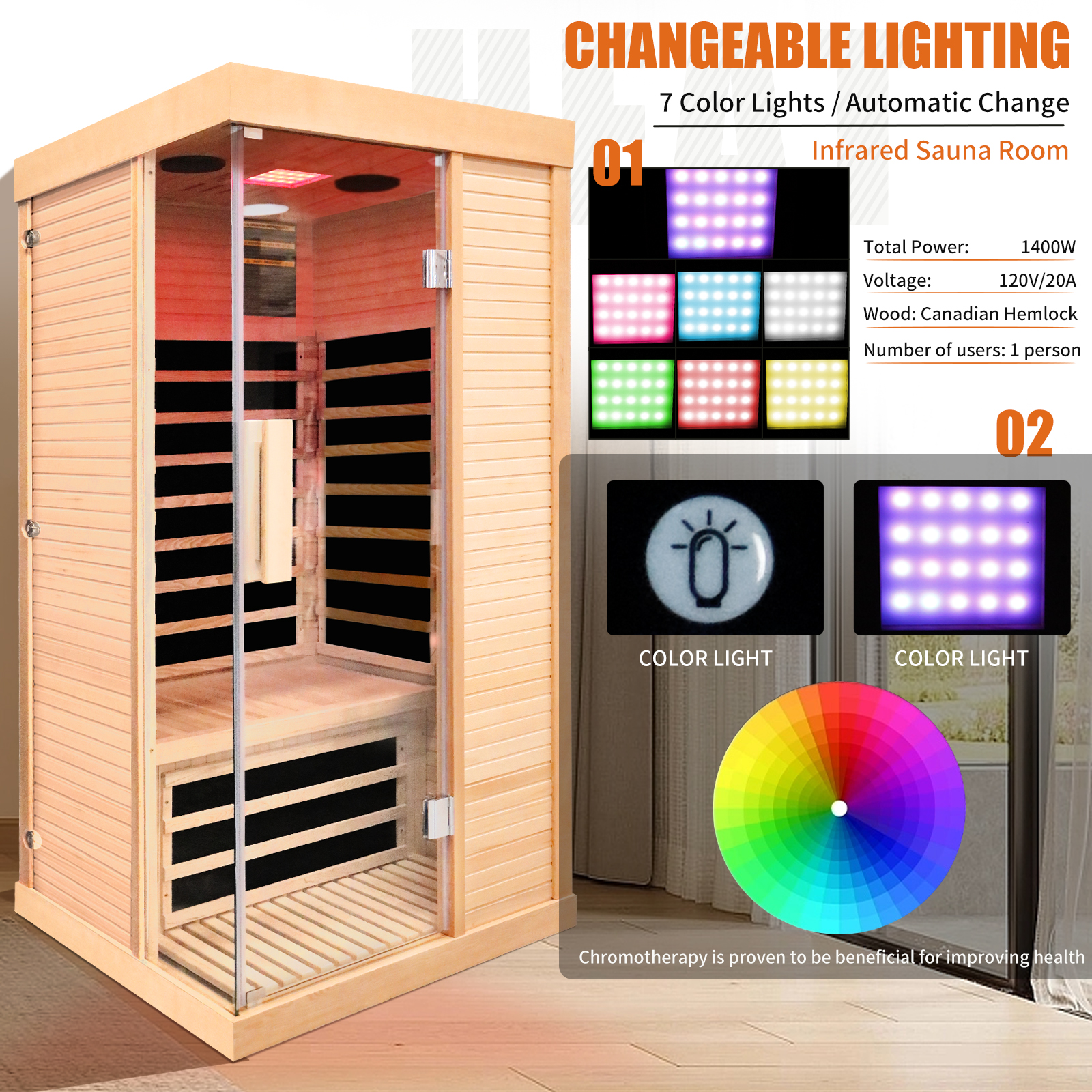 Boyel Living Canadian hemlock single sauna room 