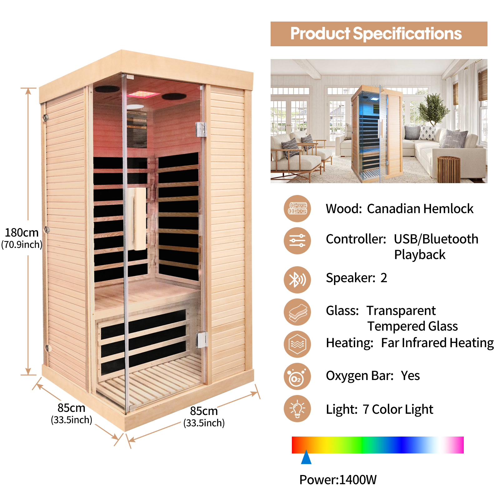 Boyel Living Canadian hemlock single sauna room 