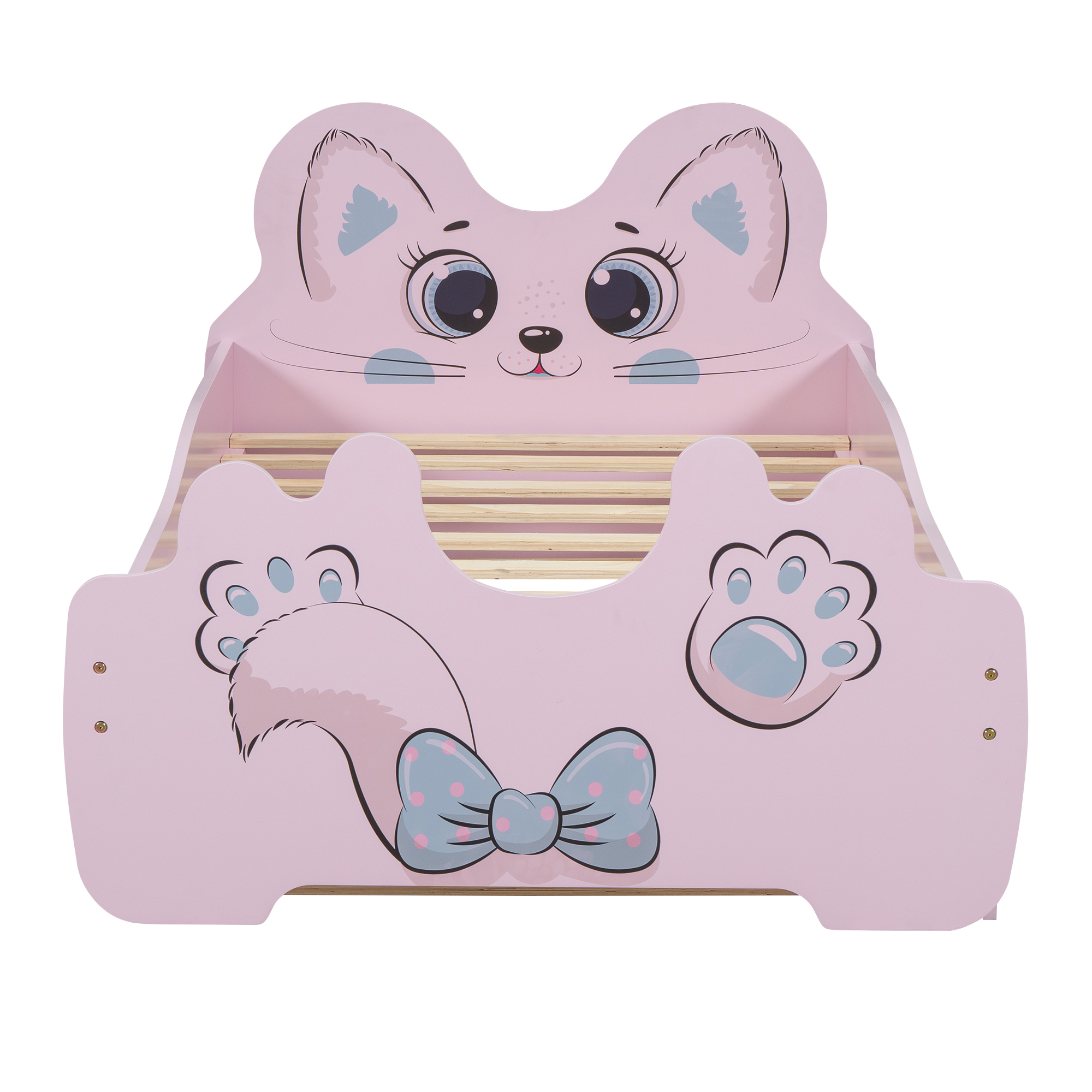 Cartoon Twin Size Platform Bed with Trundle, Pink/White