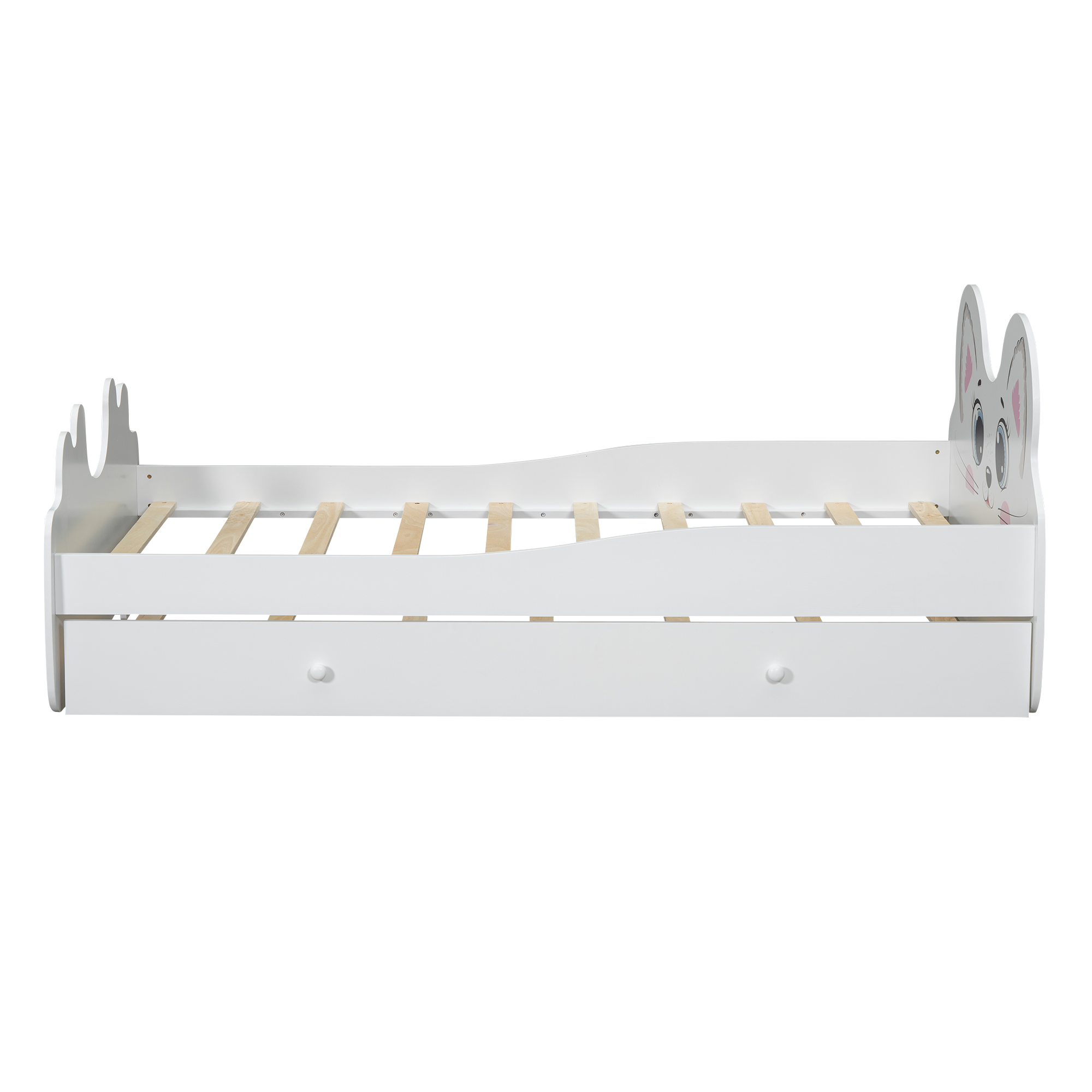 Cartoon Twin Size Platform Bed with Trundle, Pink/White