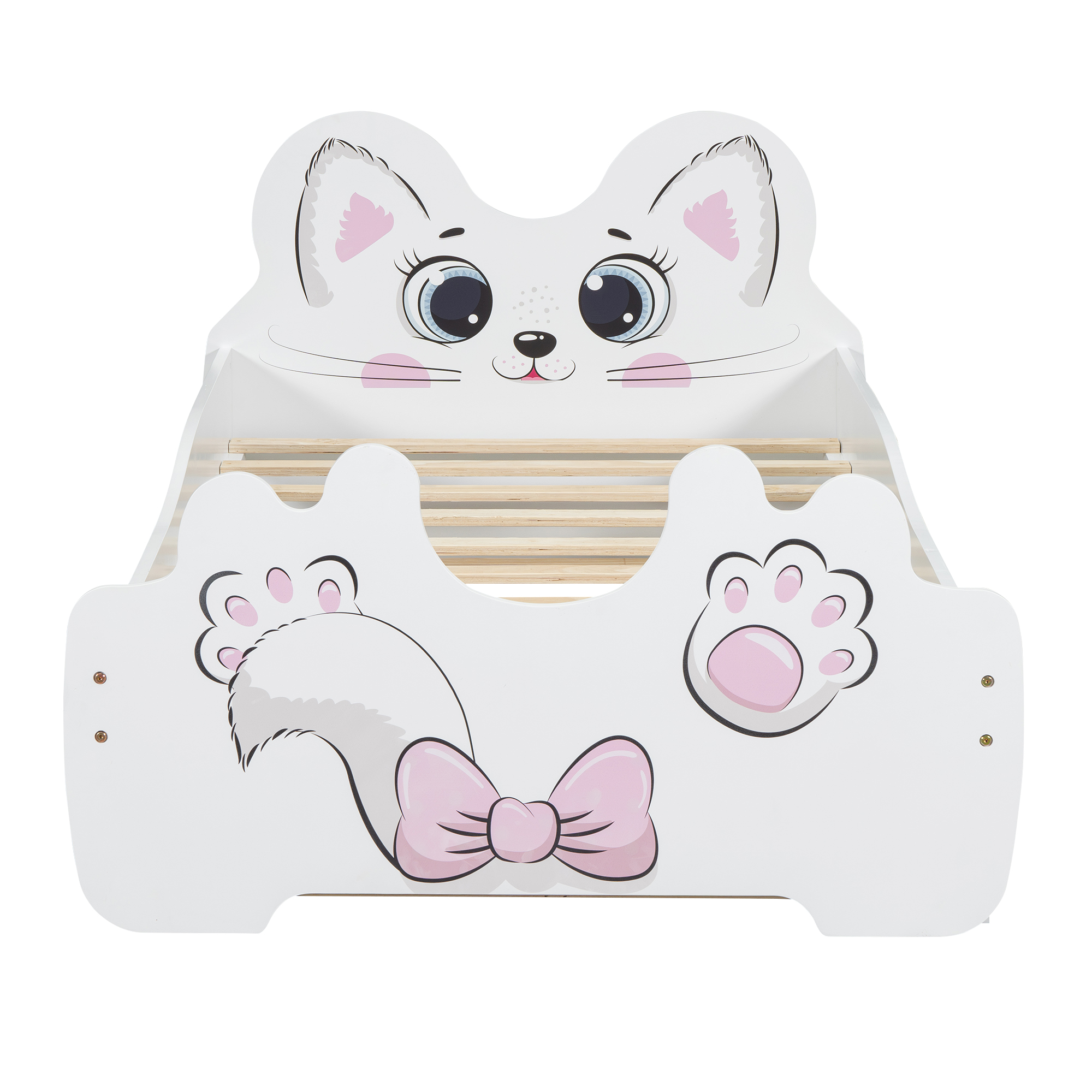 Cartoon Twin Size Platform Bed with Trundle, Pink/White