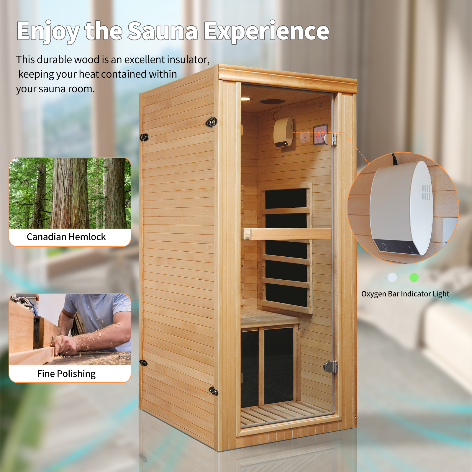 Single person far-infrared sauna room 