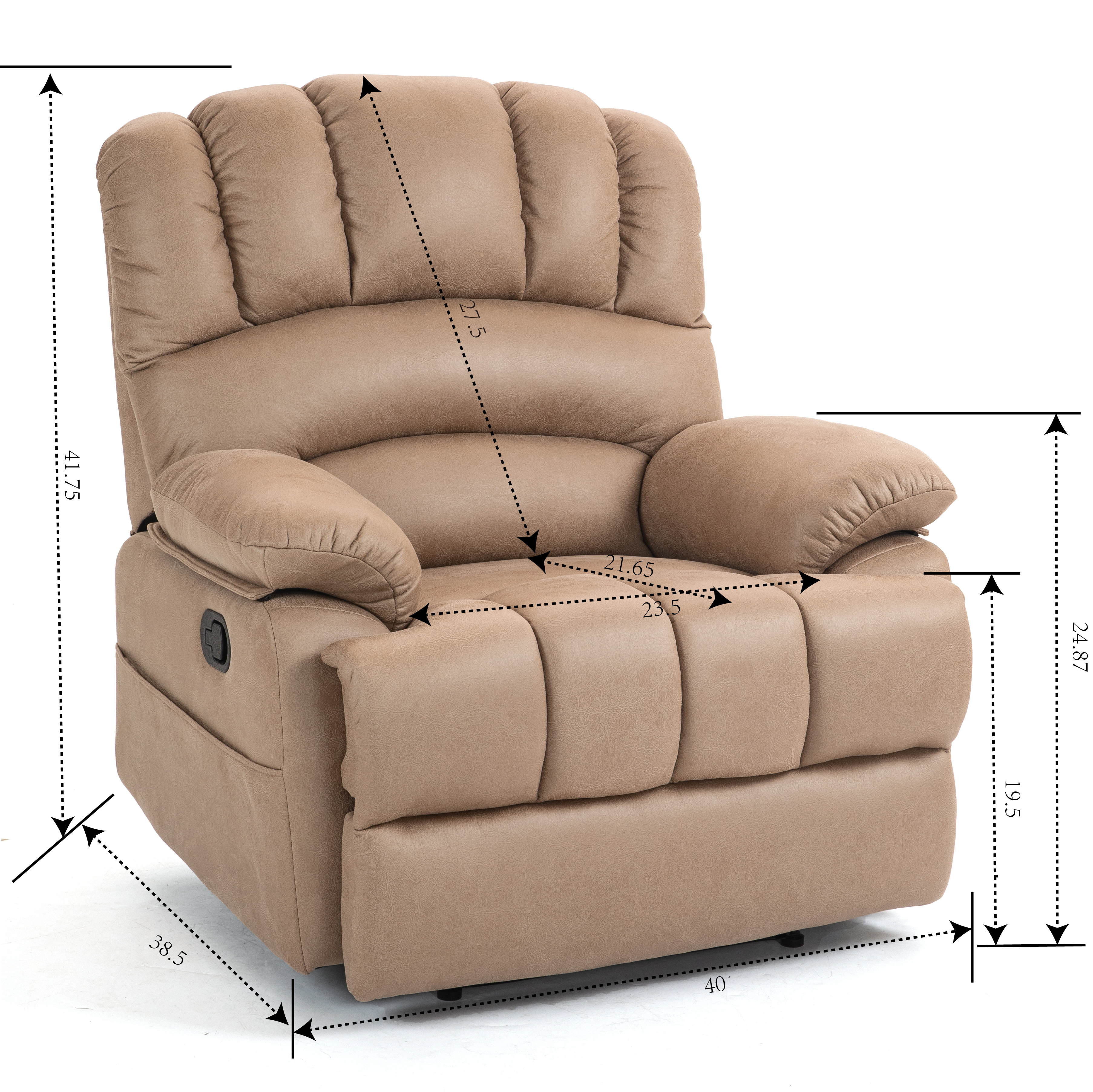 Large Manual Recliner Chair in Fabric for Living Room, Beige/Dark Gray/Yellow/Grey