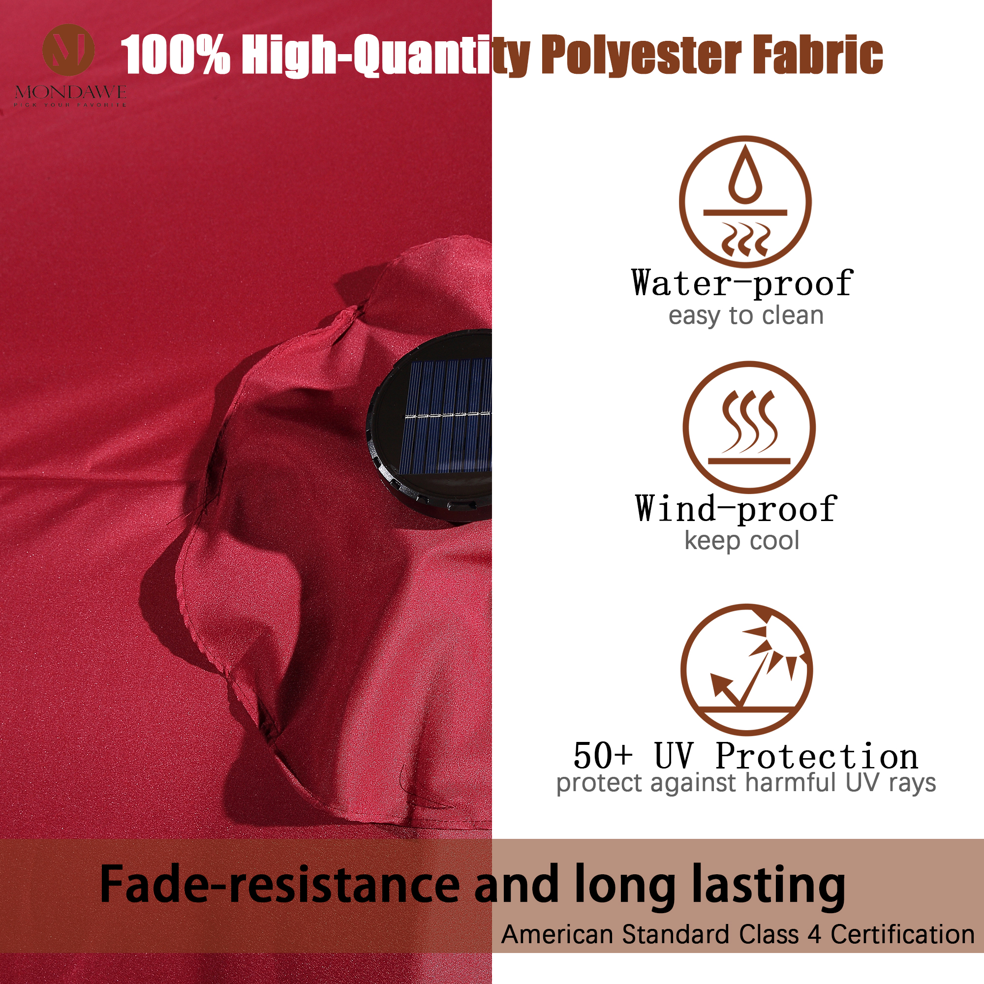 Mondawe 15ft Rectangular Patio Umbrella with Base and LED Lights-Mondawe