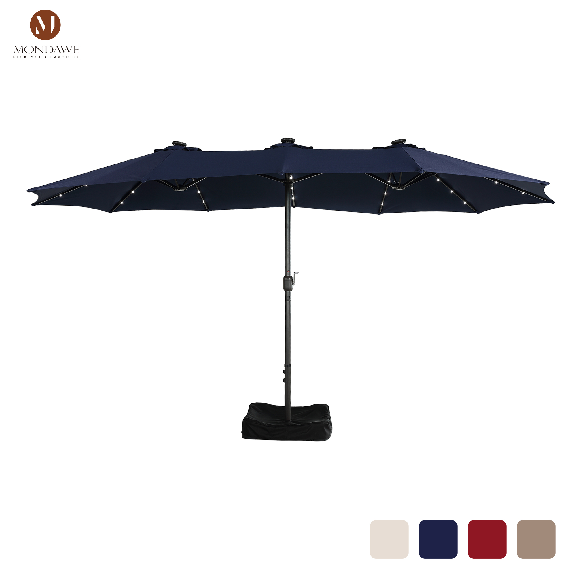 Mondawe 15ft Rectangular Patio Umbrella with Base and LED Lights-Mondawe