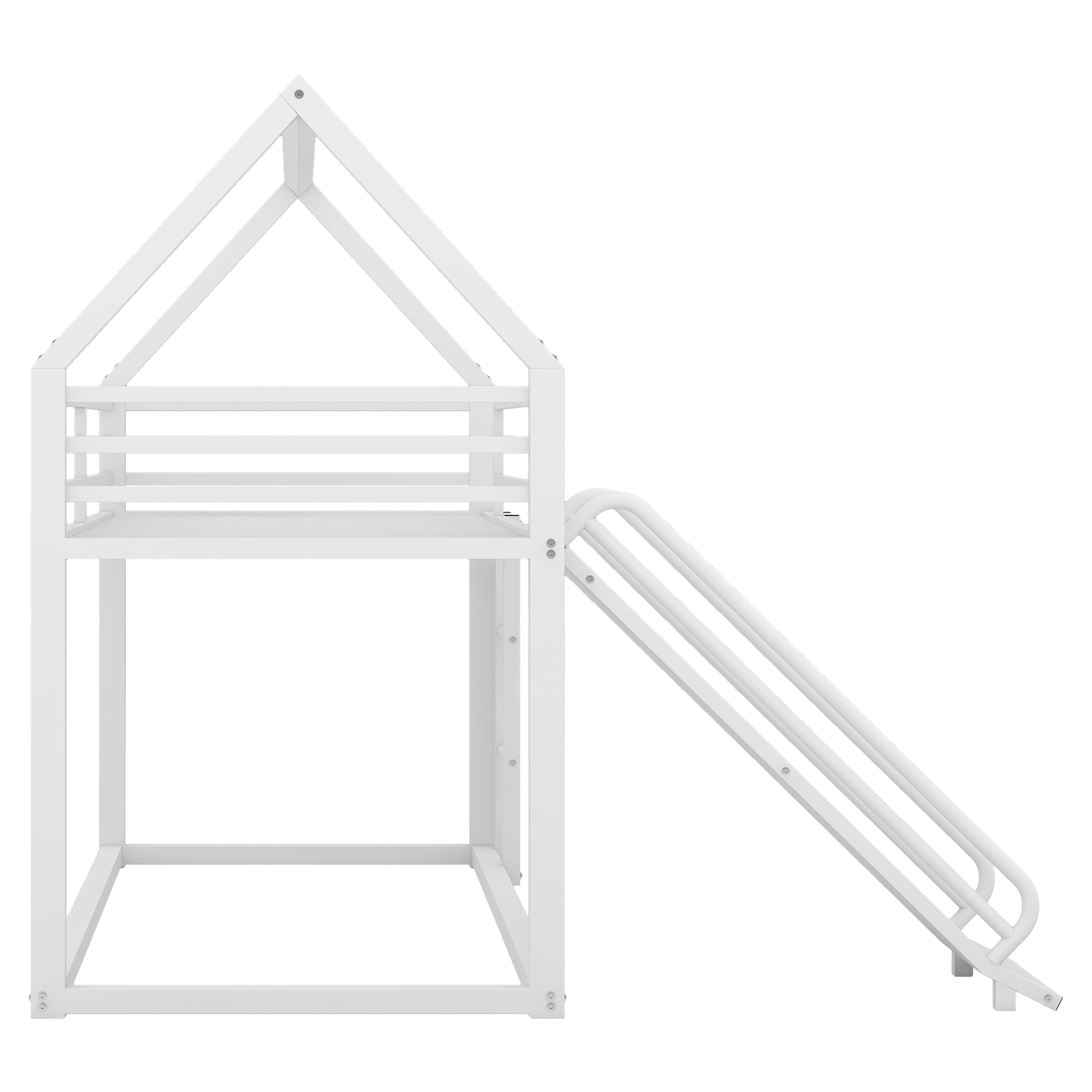 Twin over Twin House Bunk Bed with Ladder and Slide,White/Black