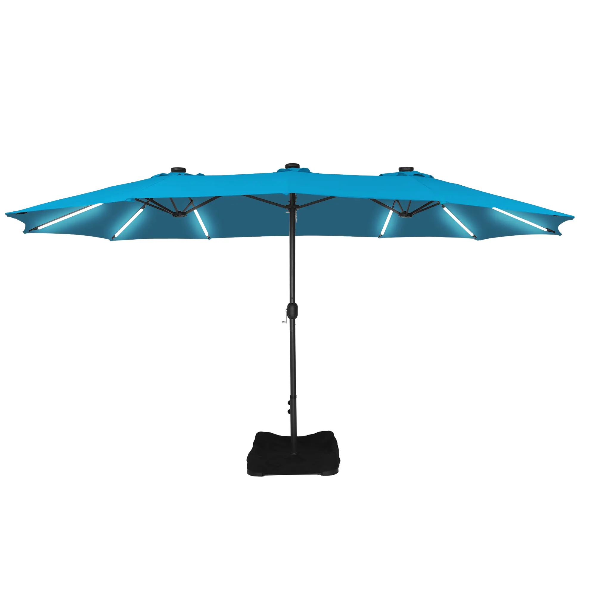 15ft Double-Sided Outdoor Umbrella with Solar String Lights & Base