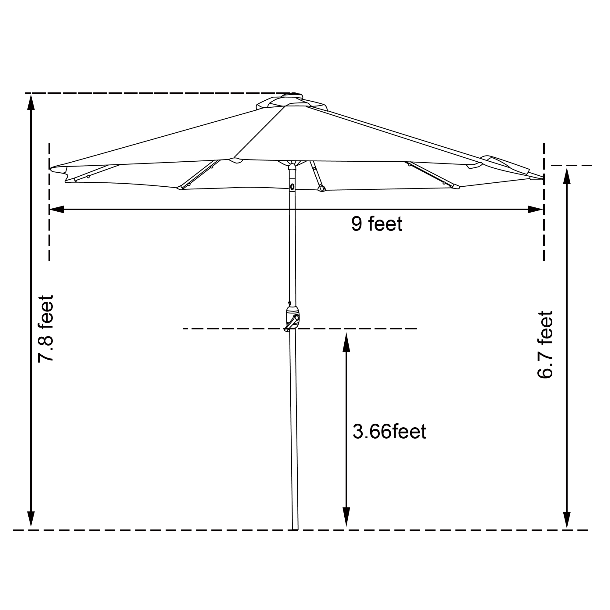 9Ft Patio Market Umbrella with 32 LED Round Solar