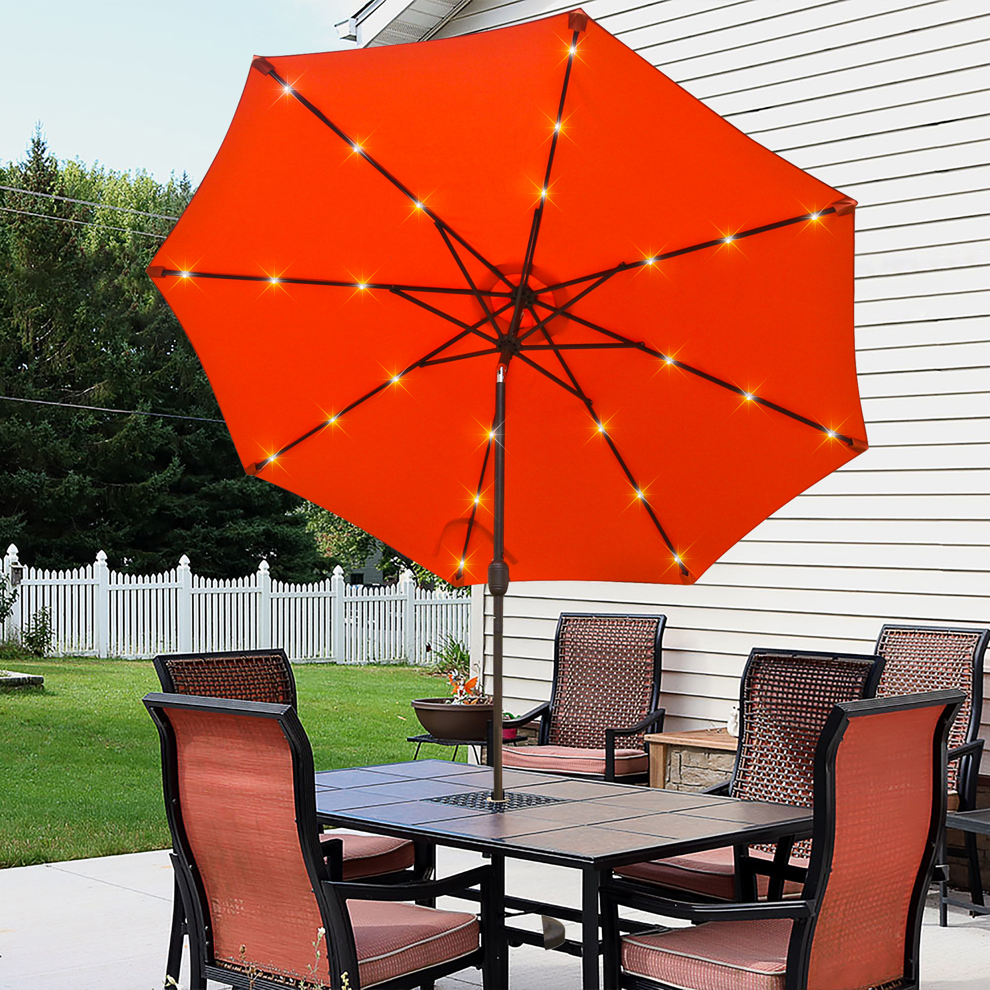 9Ft Patio Market Umbrella with 32 LED Round Solar