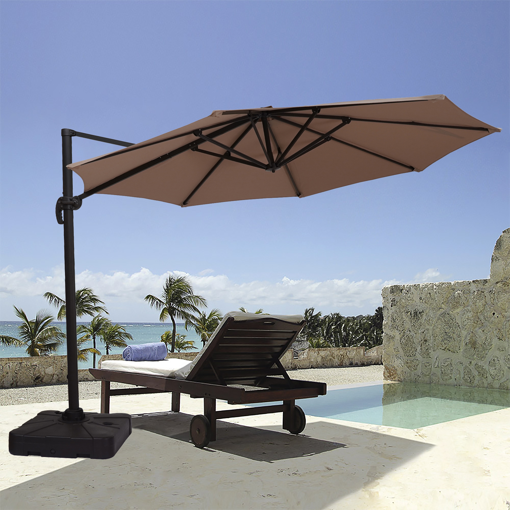 Mondawe 11 ft. Outdoor 360° Rotation Patio Cantilever Umbrella with Base for Garden Balcony