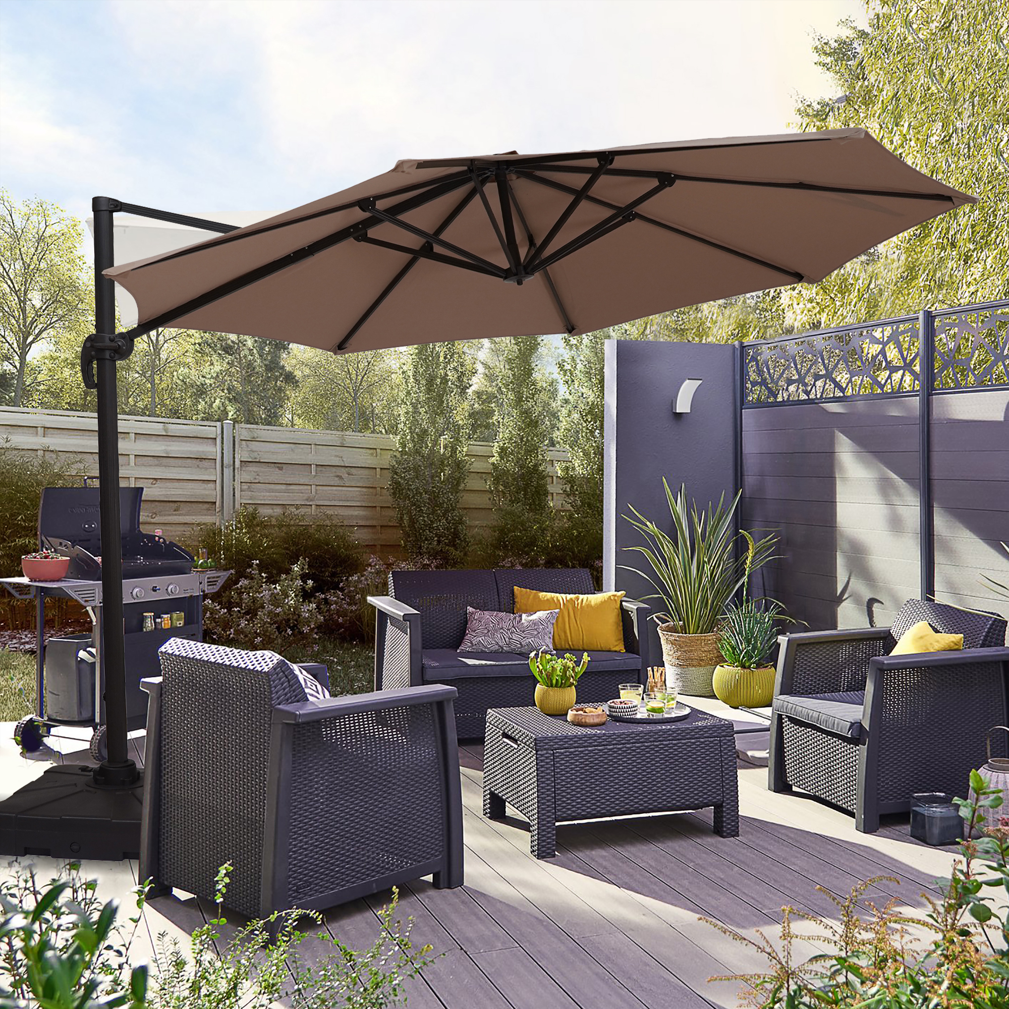 Mondawe 11 ft. Outdoor 360° Rotation Patio Cantilever Umbrella with Base for Garden Balcony