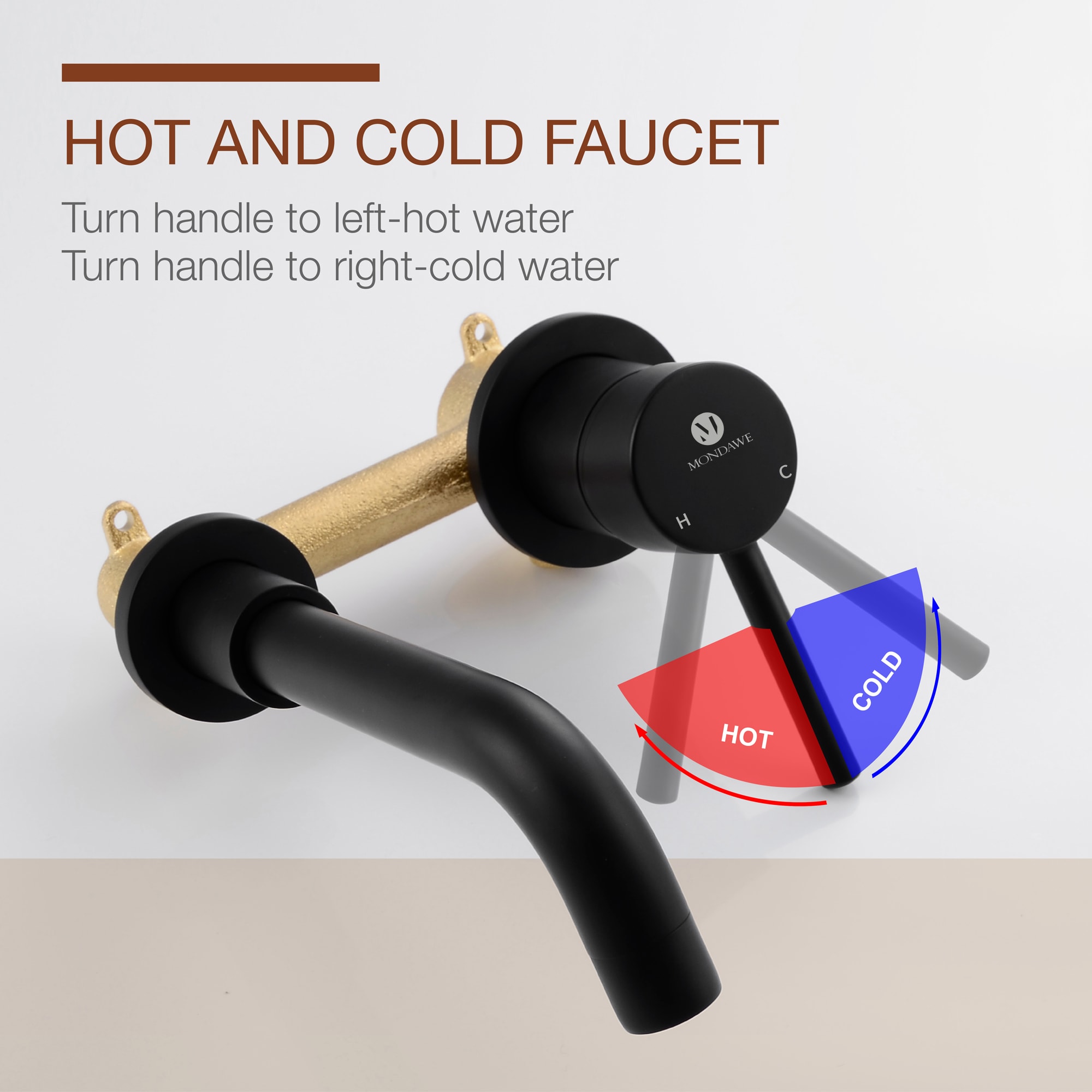 Mondawe Wall Mount Bathroom Sink Faucet Single Handle in Black/Gold-Mondawe