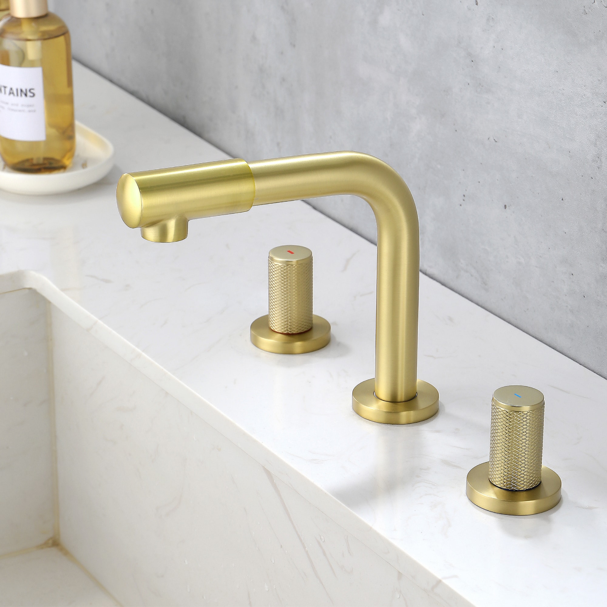 Mondawe Double Handle 8-Inch Center Wide-Spread Bathroom Faucet in Gold/Black/Nickel-Mondawe