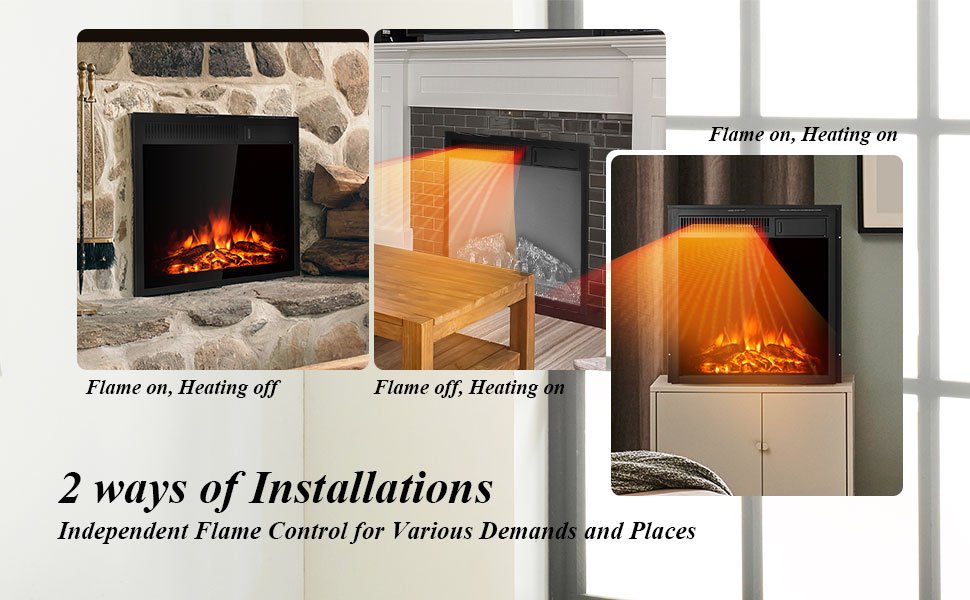 22.5 Inch Electric Fireplace Insert Freestanding and Recessed Heater