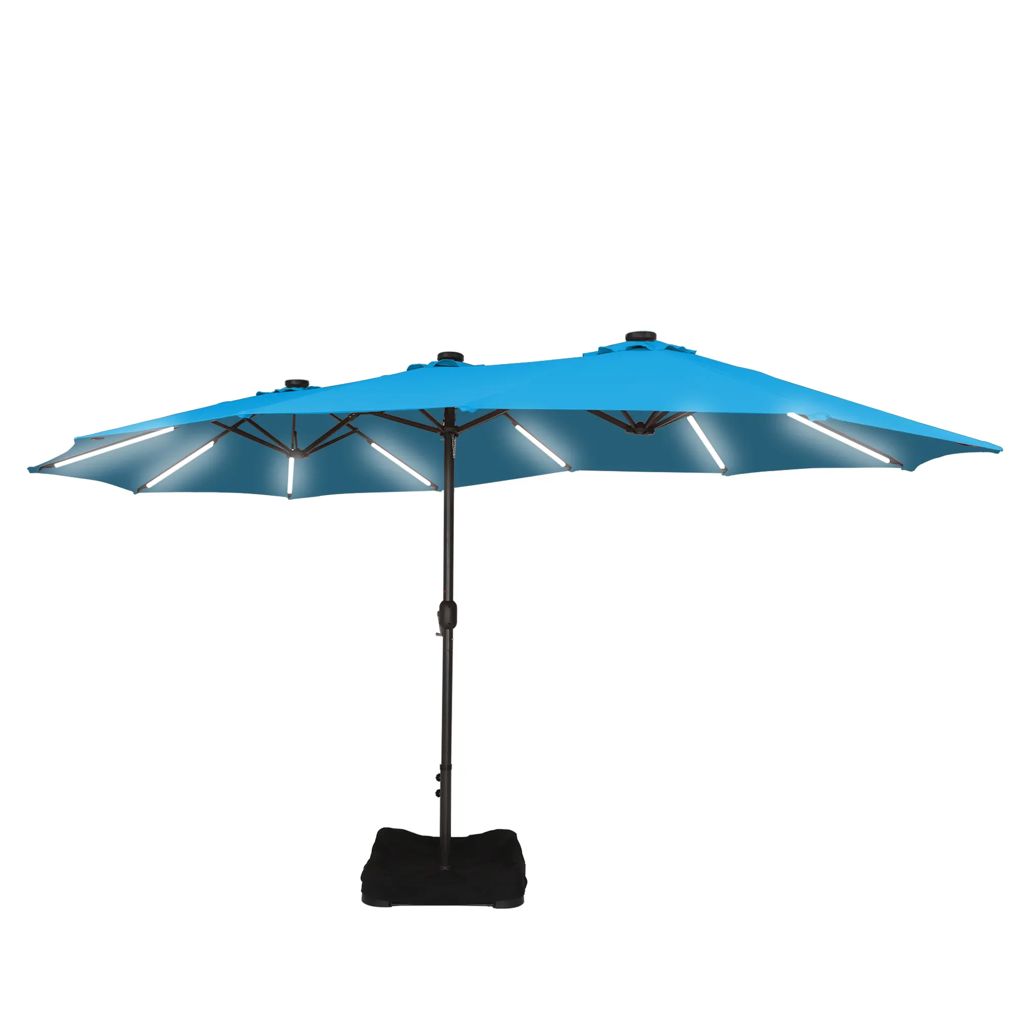 15ft Double-Sided Outdoor Umbrella with Solar String Lights & Base