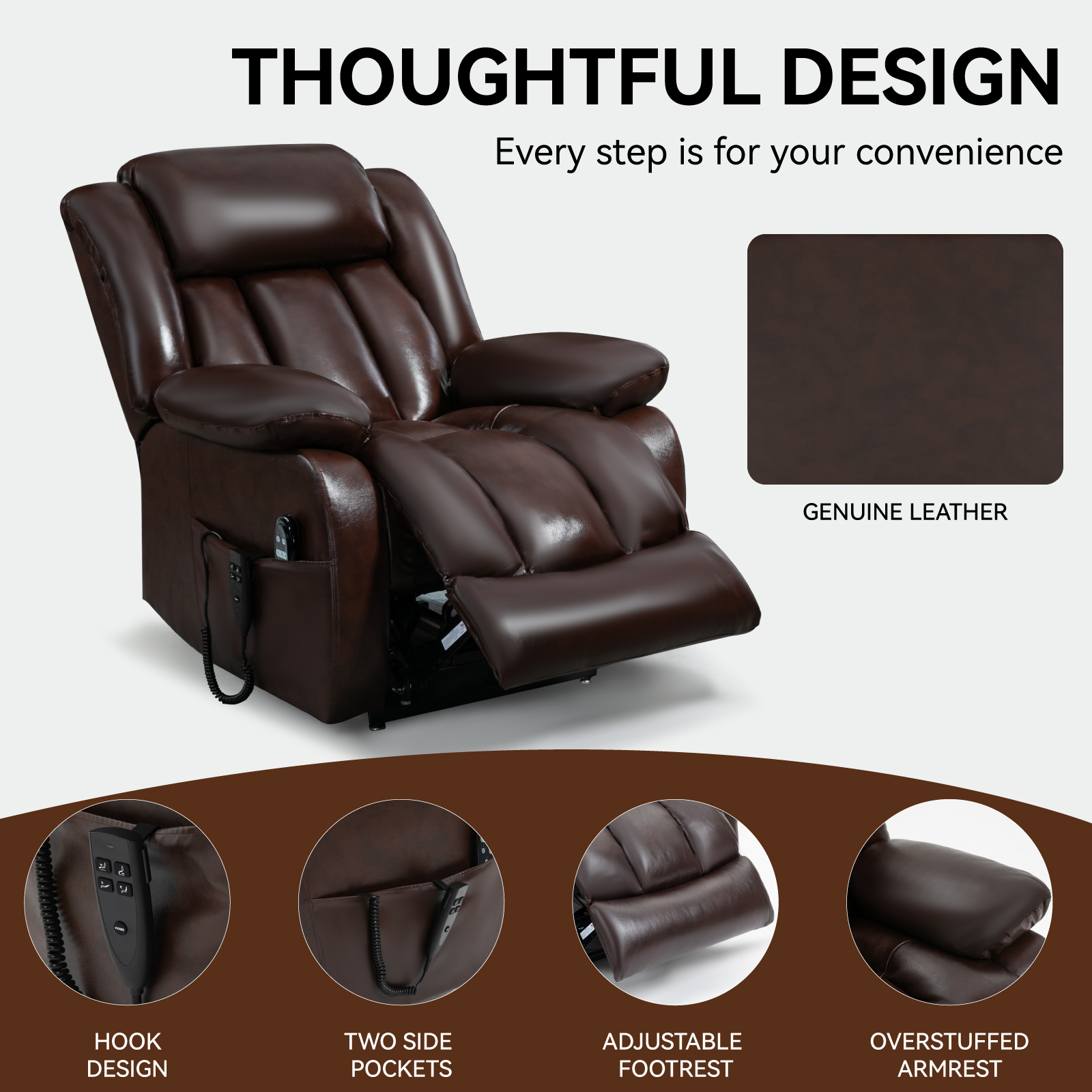 Dual Motor Infinite Position Up to 350 LBS Electric Medium size Brown/Gray/Black/Antique Brown Power Lift Recliner Chair with 8-Point Vibration Massage and Lumbar Heating