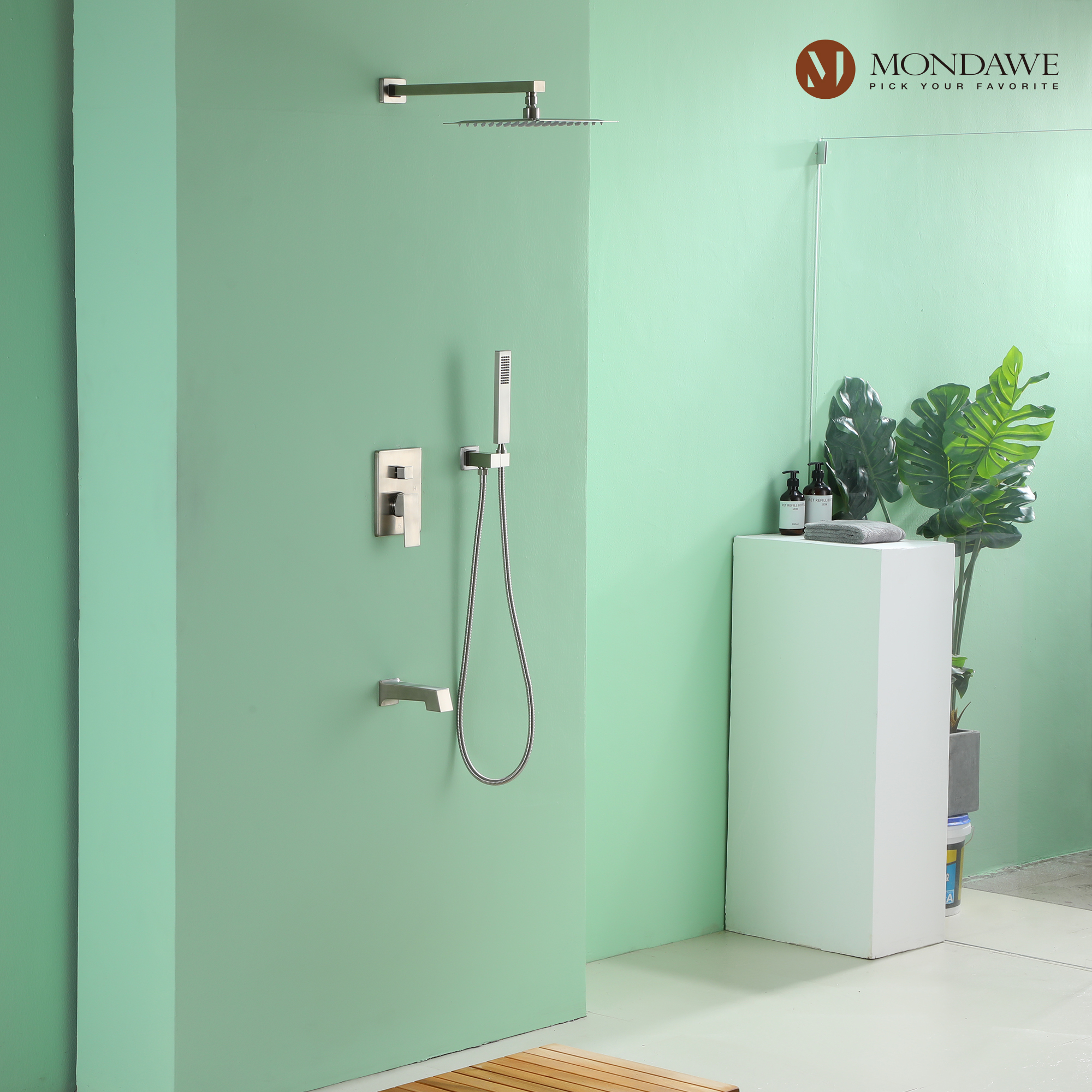 Mondawe Three function Pressure Balance Shower Set with 10 in Shower Head(5 color, Valve Included)-Mondawe