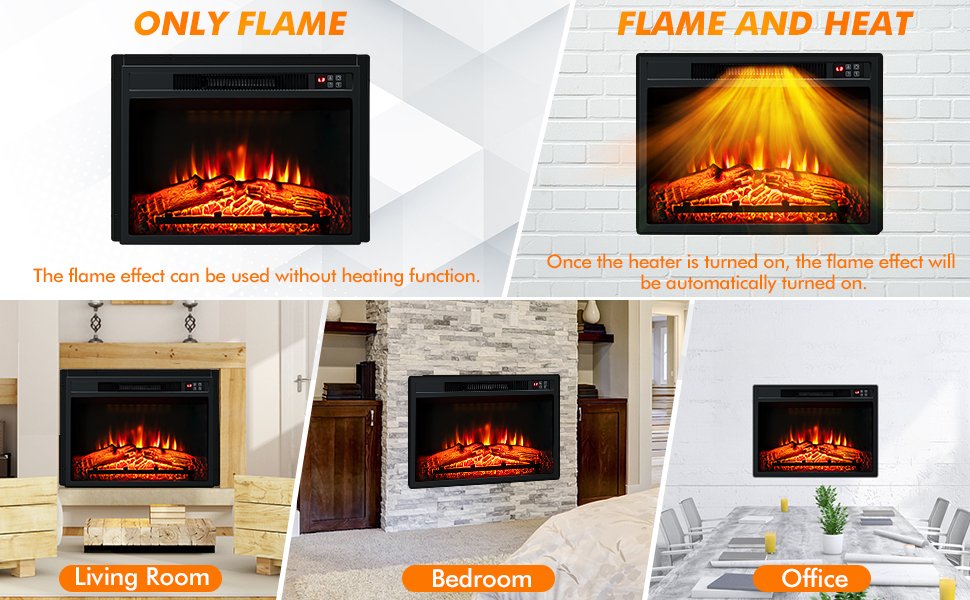 18/23 Inch Electric Fireplace Inserted with Adjustable LED Flame